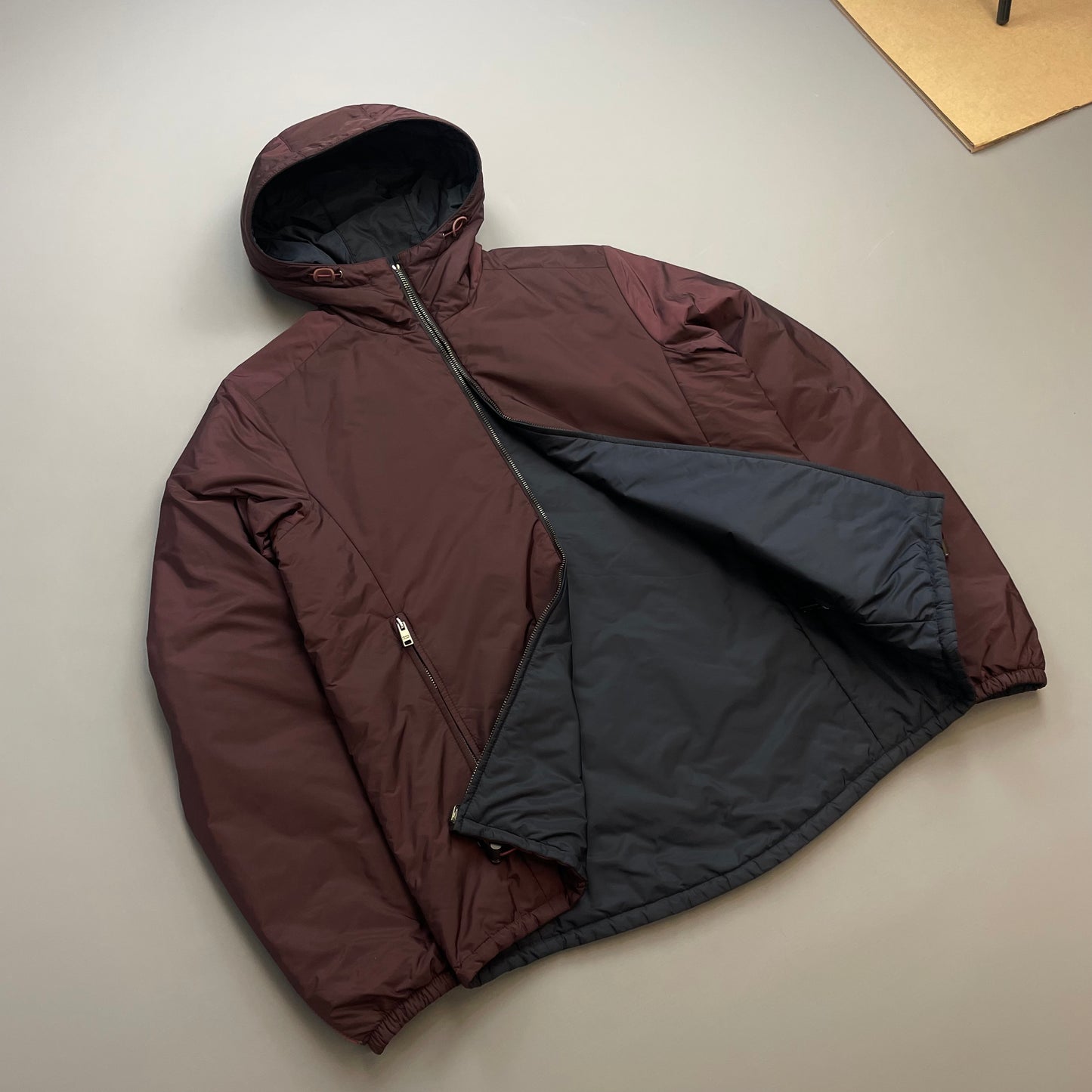 Prada Sport Navy & Burgundy 2018 Nylon Reversible Padded Hooded Jacket