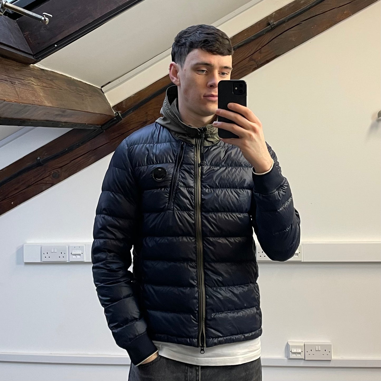 C.P. Company Blue AW14 DD Shell Contrast Hood Lightweight Nylon Down Puffer Jacket