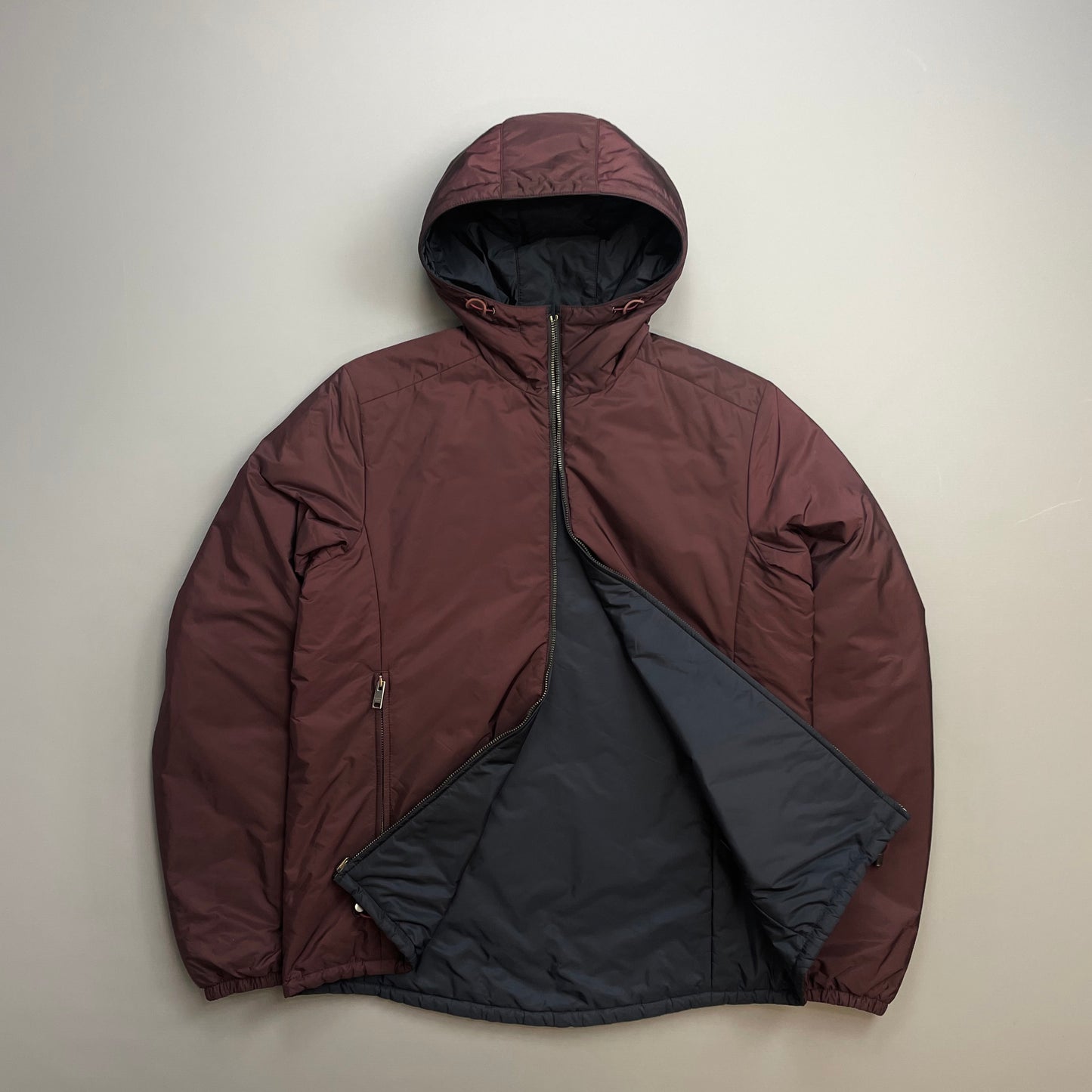 Prada Sport Navy & Burgundy 2018 Nylon Reversible Padded Hooded Jacket