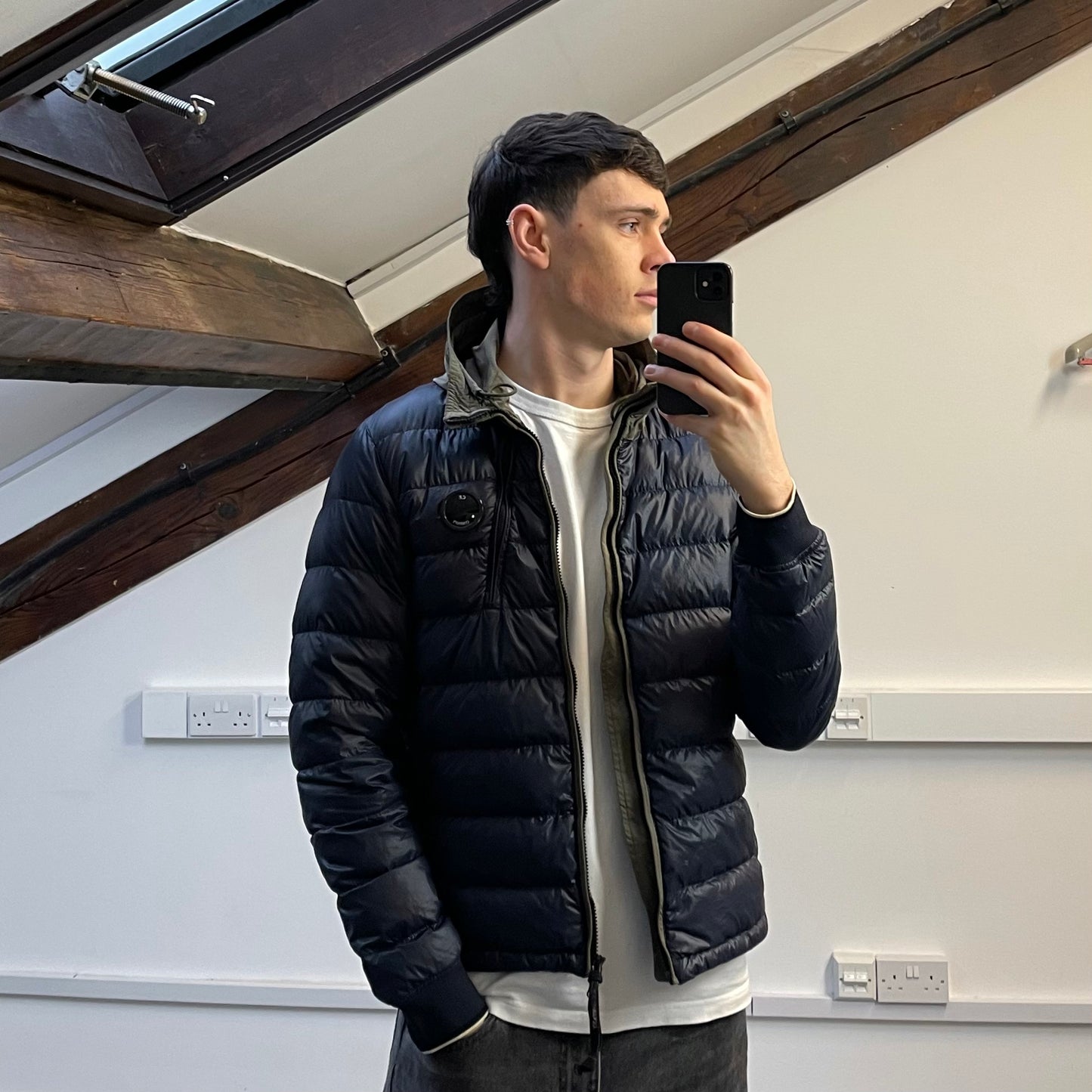 C.P. Company Blue AW14 DD Shell Contrast Hood Lightweight Nylon Down Puffer Jacket