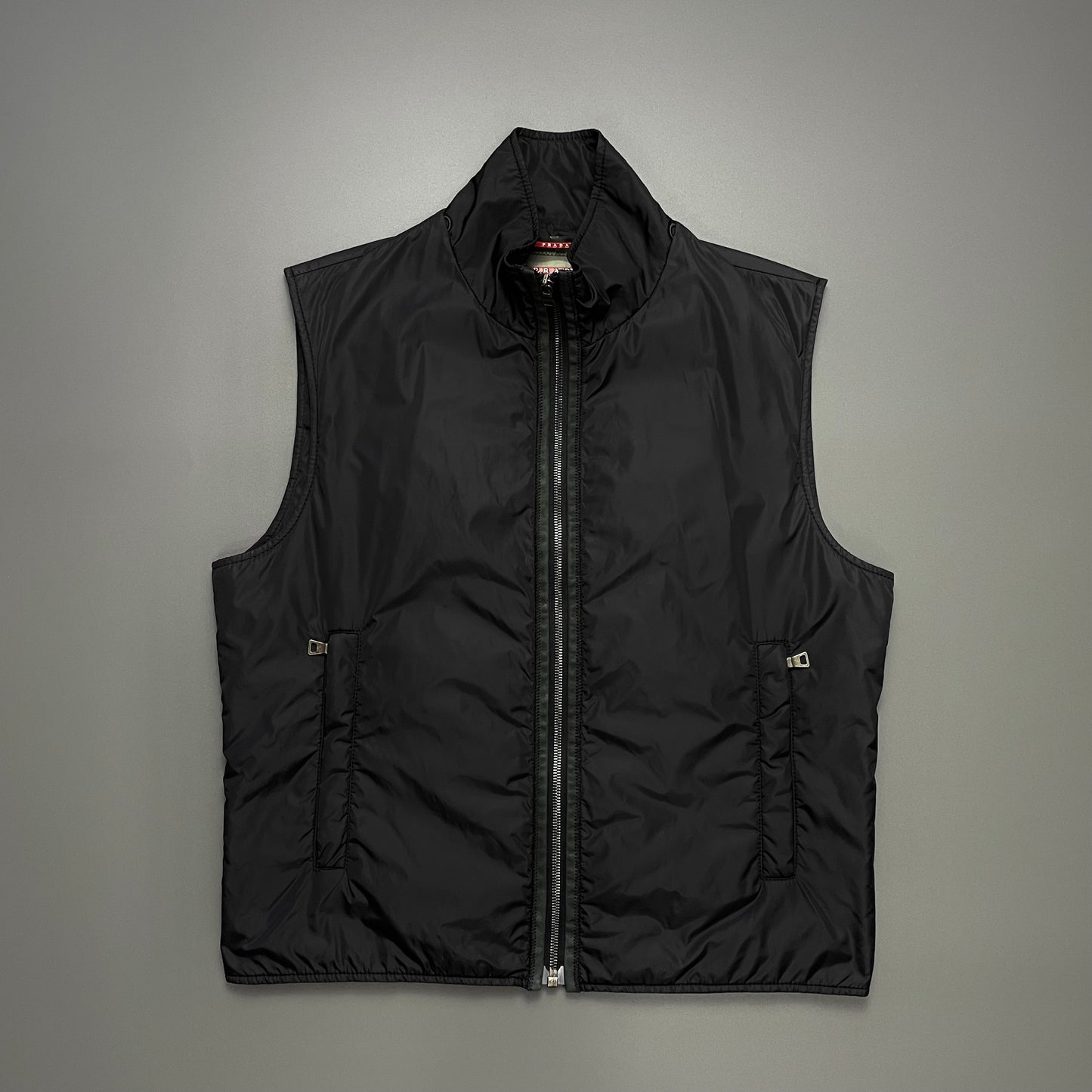 Prada Sport Black 2008 Nylon Padded Leather-Trim Gilet Vest
