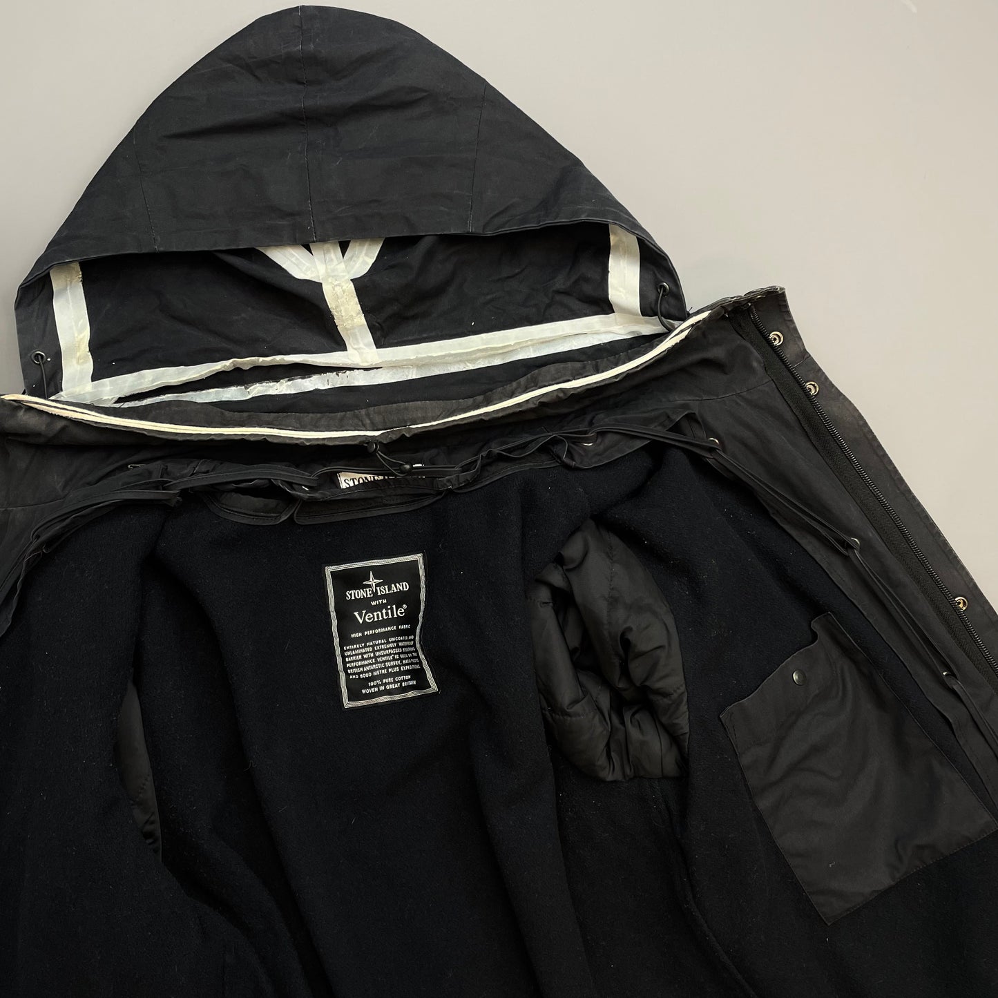 Stone Island Black AW07 Ventile 2-in-1 Dutch Rope Liner Technical Concealed Hood Jacket
