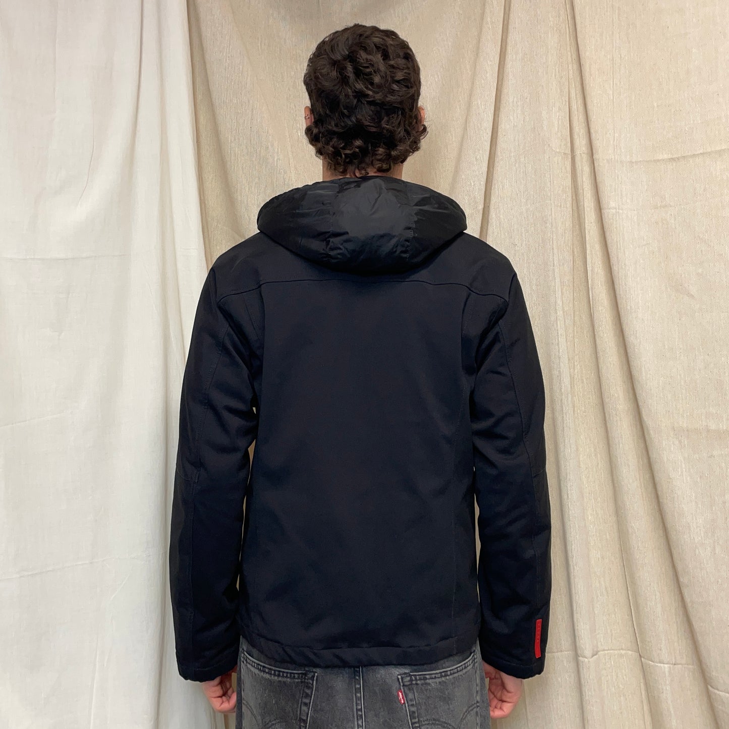 Prada Sport Black 2008 Technical Nylon Fleece-Lined Removable Hood Ski Jacket