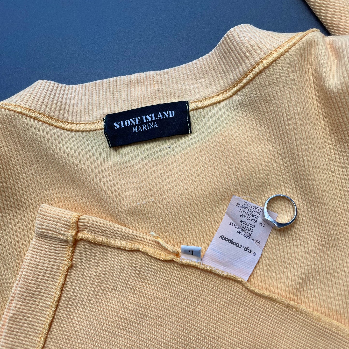 Stone Island Yellow 80s Marina Spellout Ribbed Jumper