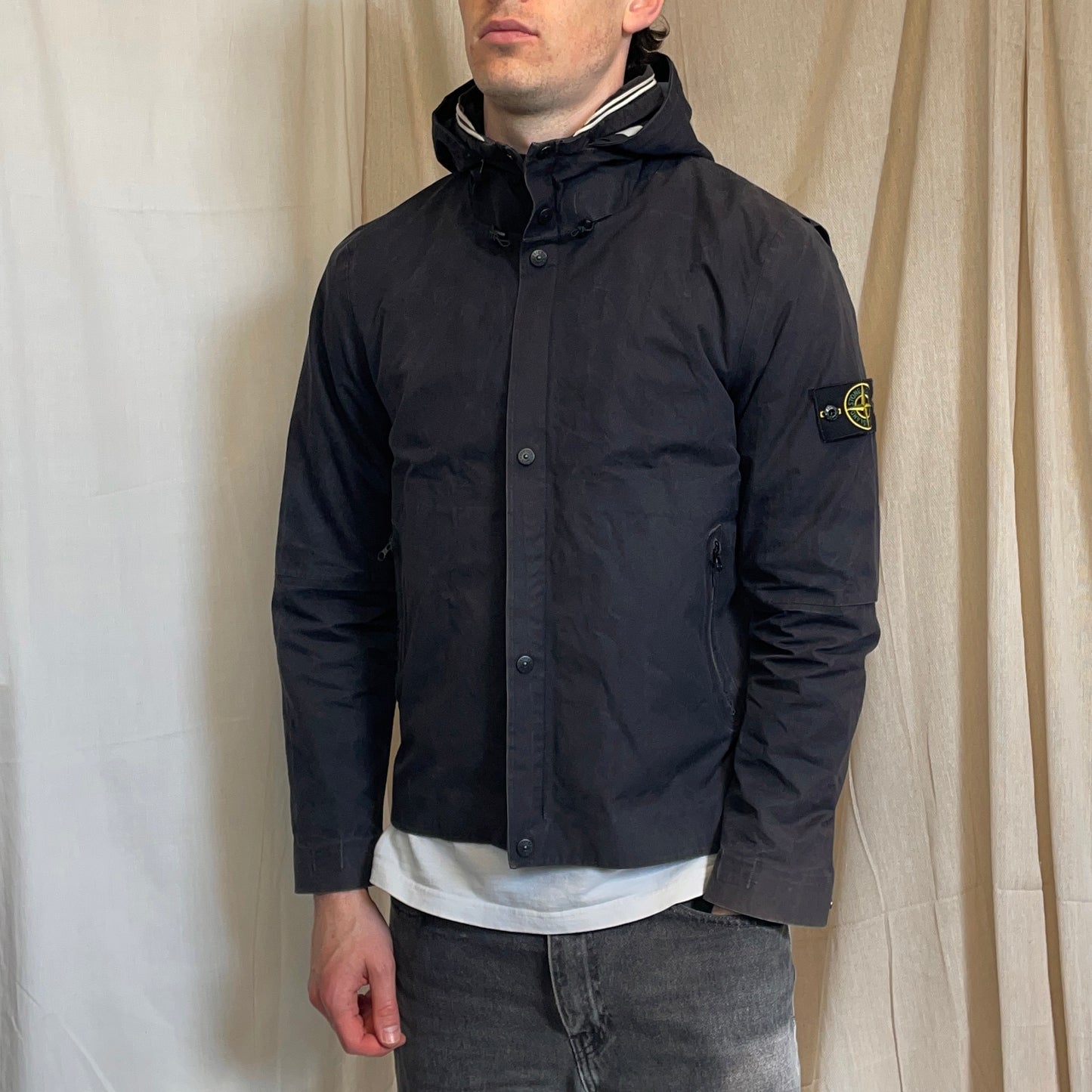 Stone Island Black AW07 Ventile 2-in-1 Dutch Rope Liner Technical Concealed Hood Jacket