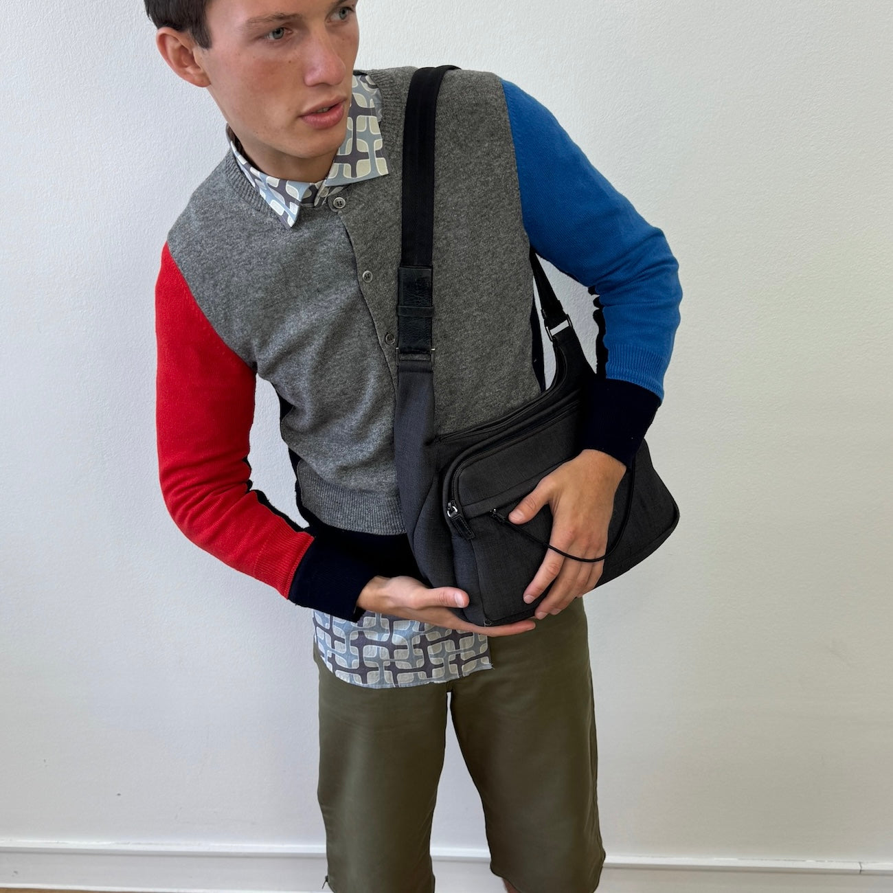 Prada Grey 90s Canvas Satchel Bag