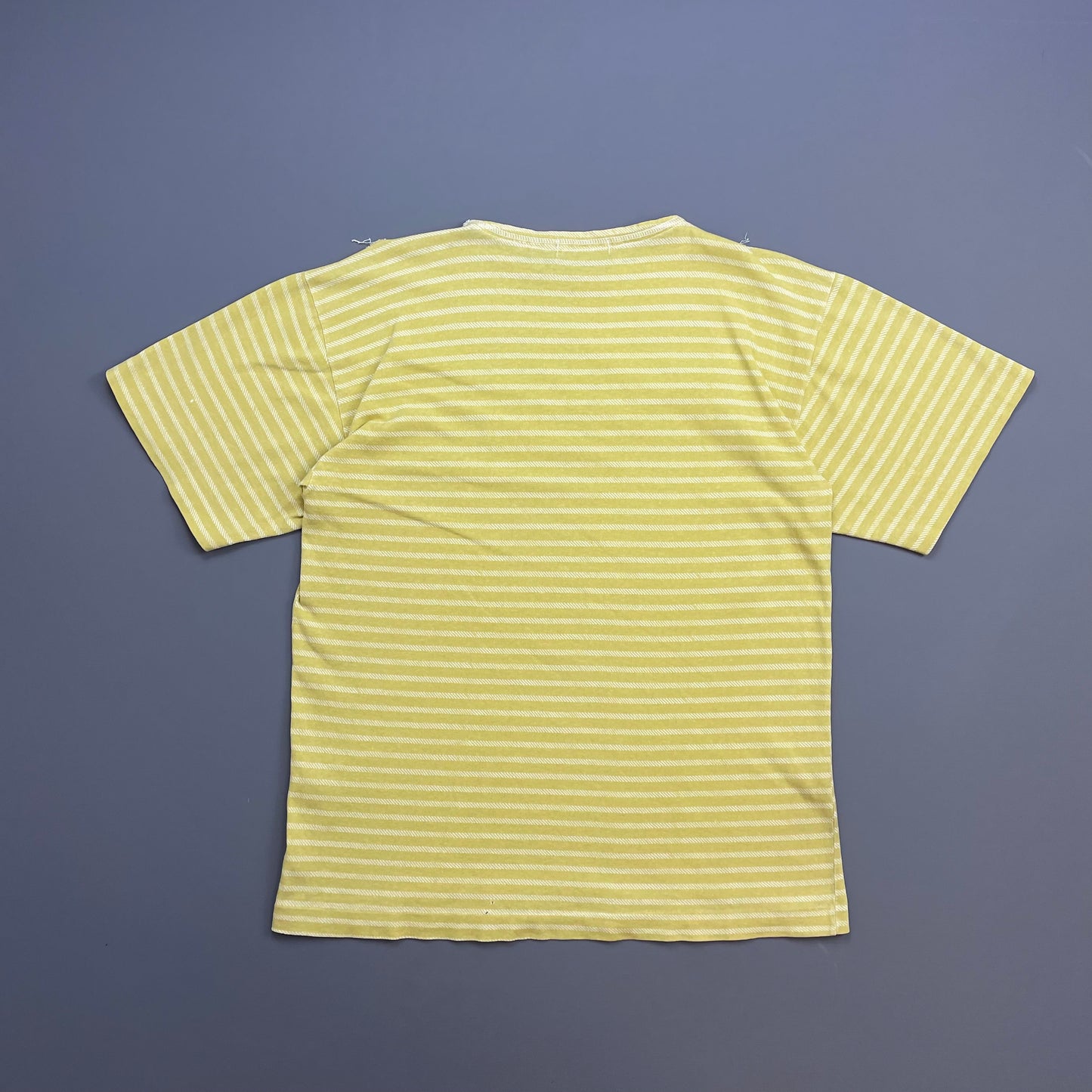 Stone Island Yellow 80s Striped Boat Neck Cotton Spellout Tee