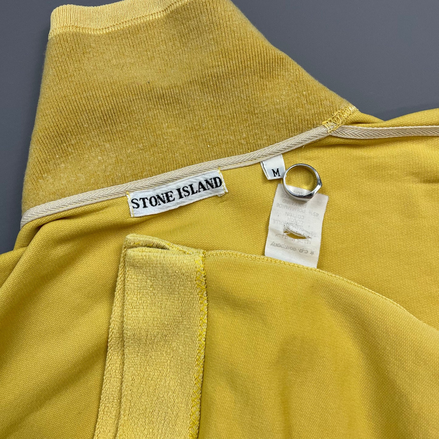 Stone Island Yellow 80s Silver Button-Up Collared Spellout Jumper