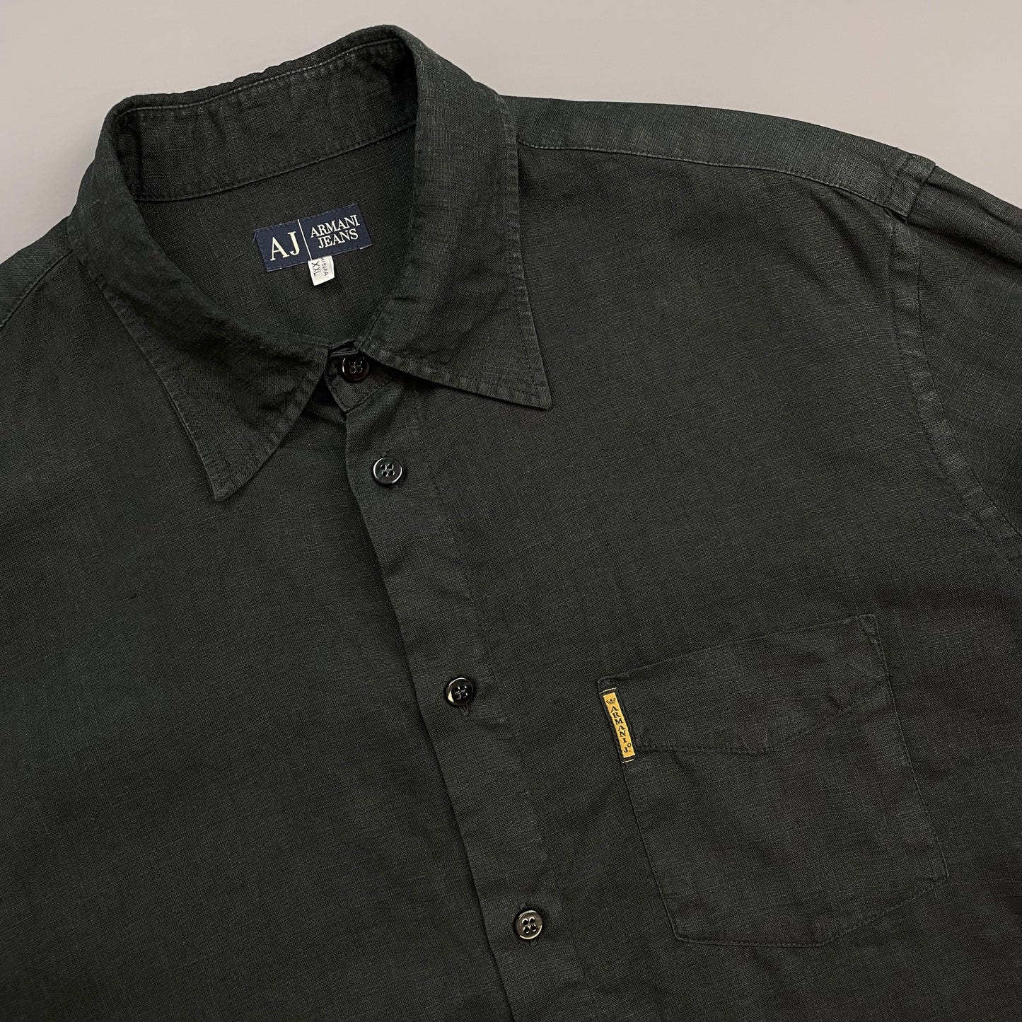 Armani Jeans Black 00s Linen Button-Through Shirt