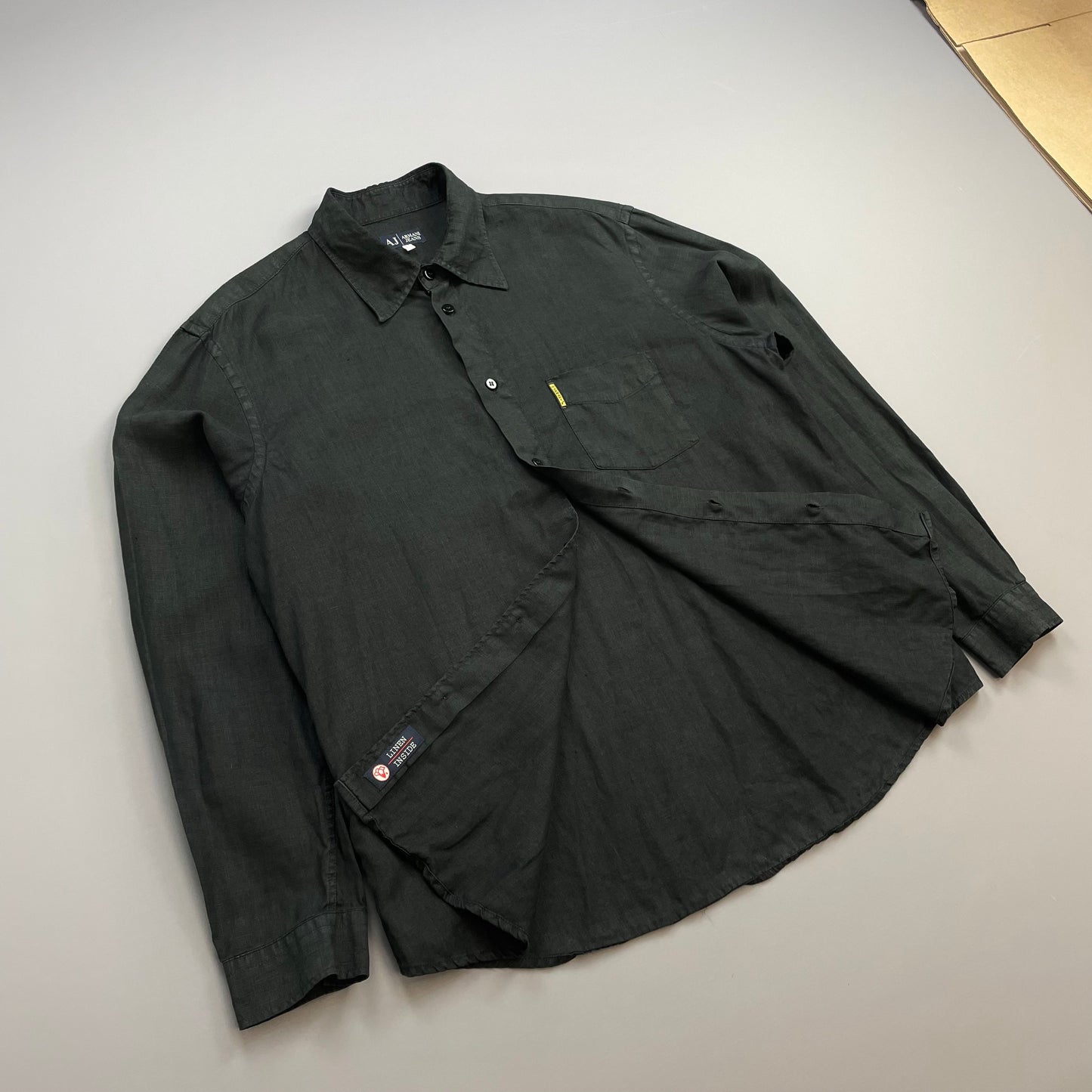 Armani Jeans Black 00s Linen Button-Through Shirt