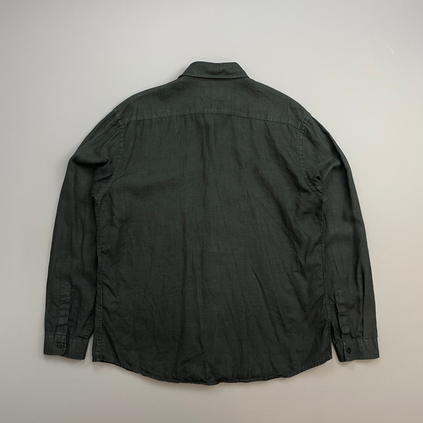 Armani Jeans Black 00s Linen Button-Through Shirt