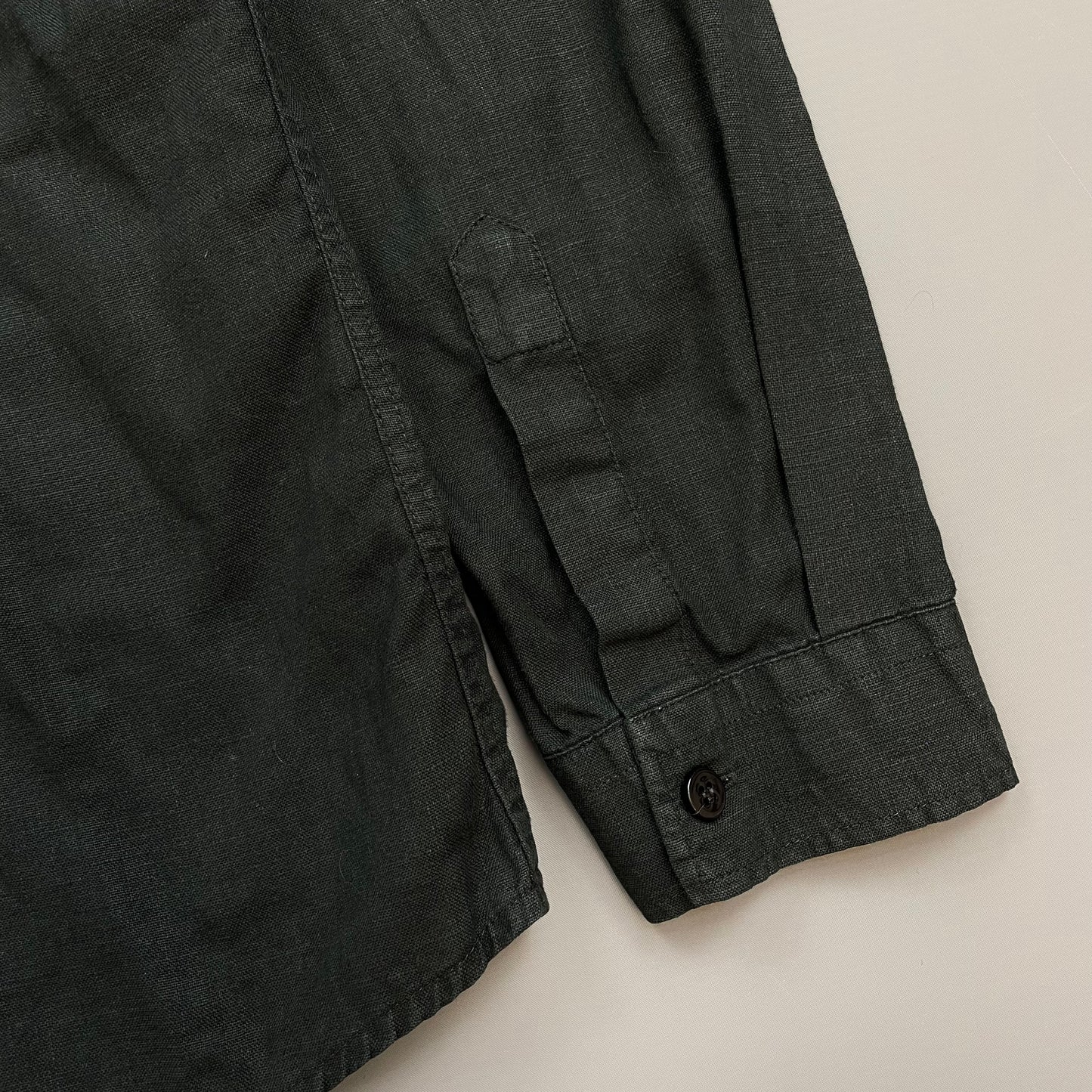 Armani Jeans Black 00s Linen Button-Through Shirt