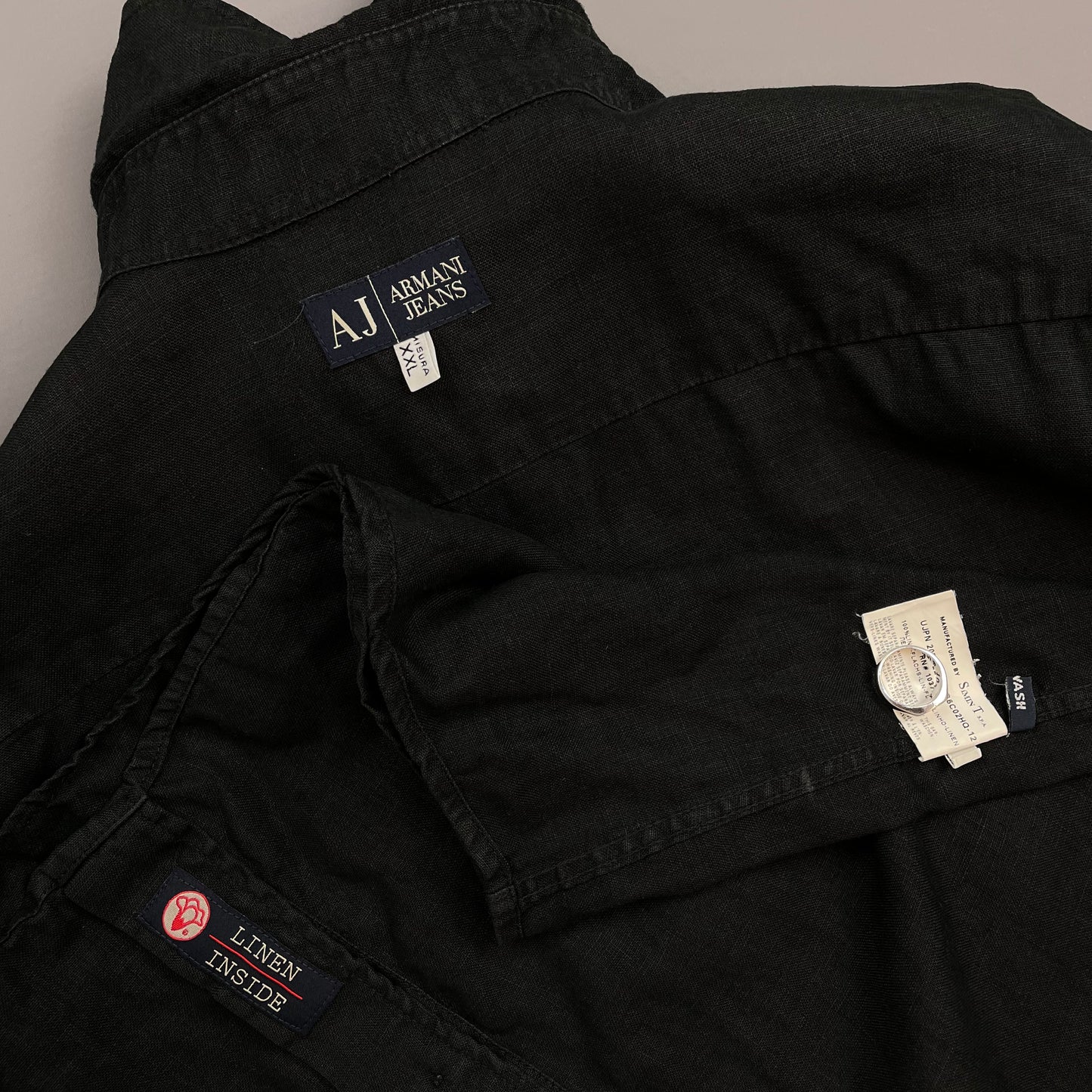 Armani Jeans Black 00s Linen Button-Through Shirt