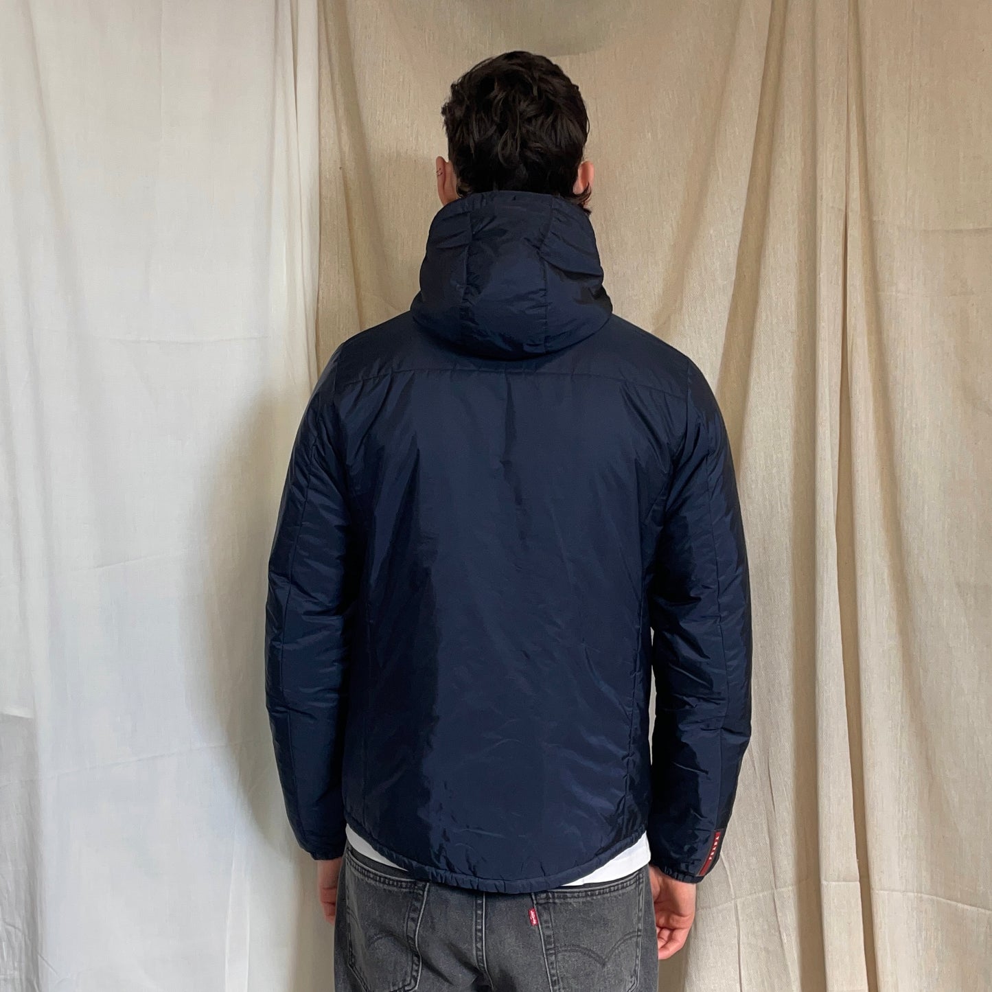 Prada Sport Navy & Burgundy 2018 Nylon Reversible Padded Hooded Jacket