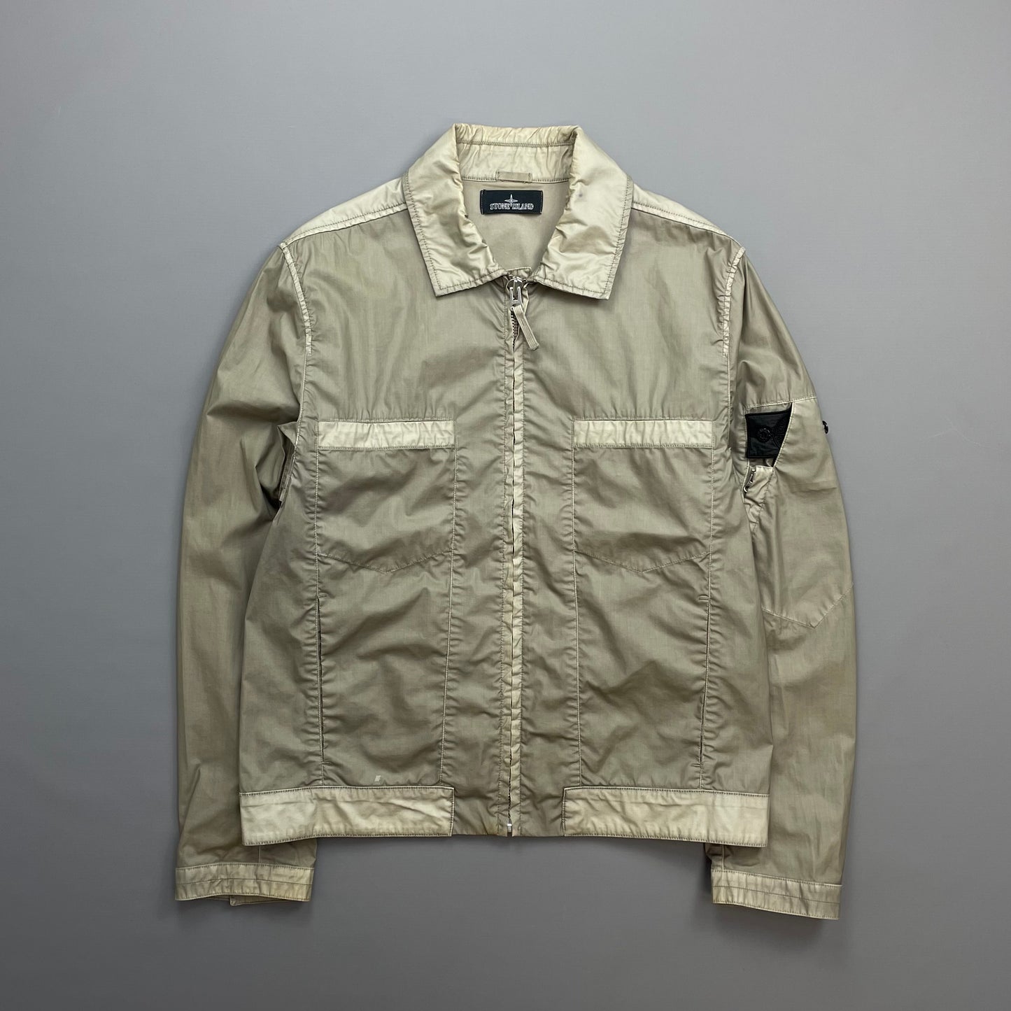 Stone Island Beige/Grey SS14 Shadow Project Mussola Gommata Panelled Two-Tone Harrington Jacket