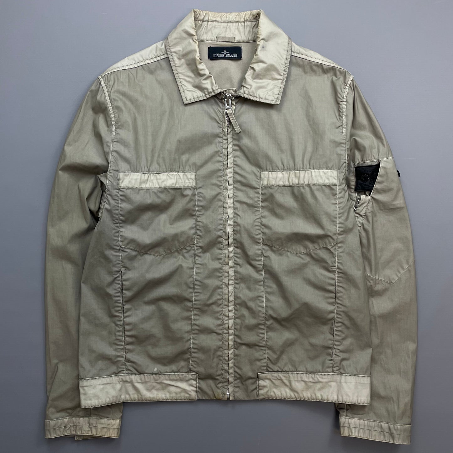 Stone Island Beige/Grey SS14 Shadow Project Mussola Gommata Panelled Two-Tone Harrington Jacket