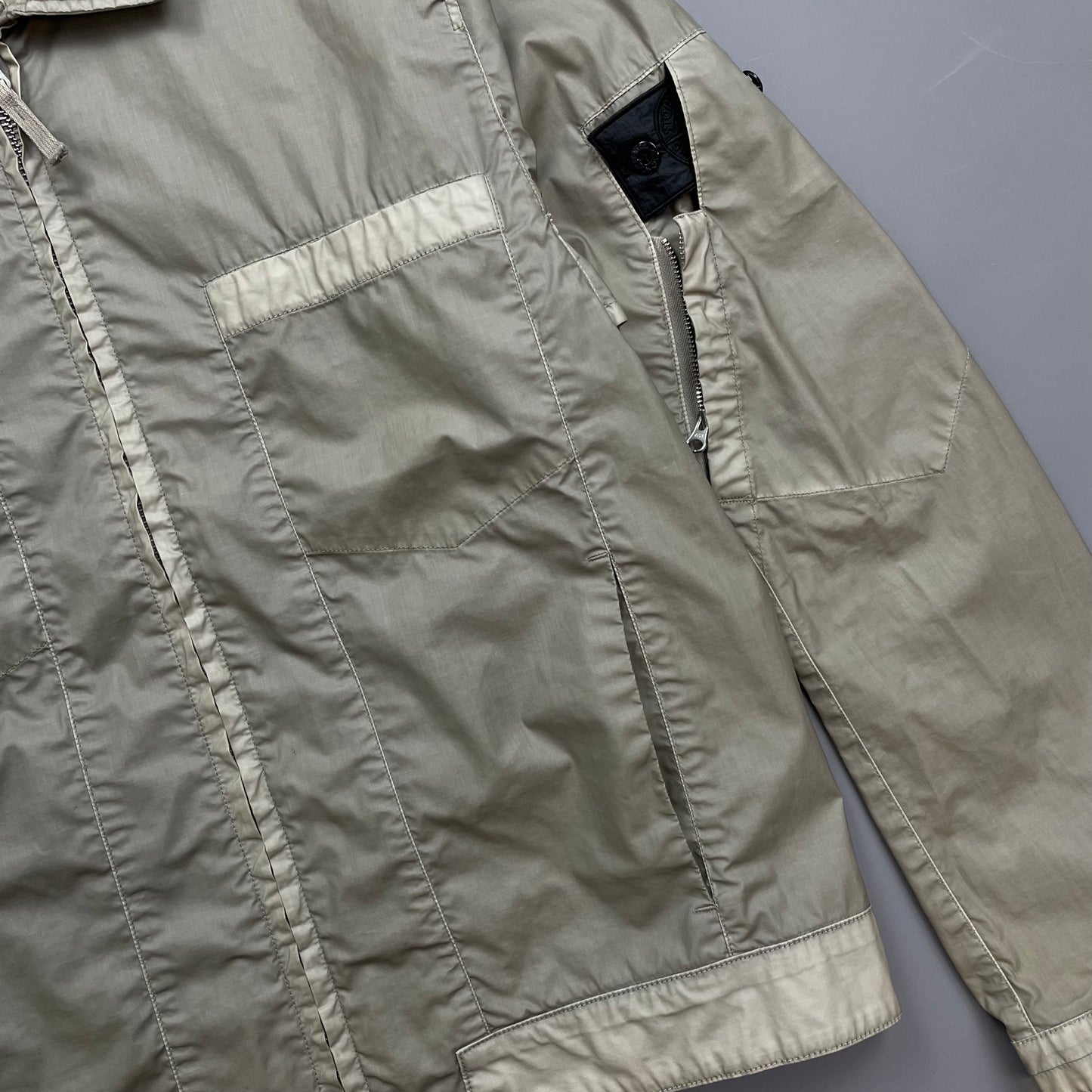 Stone Island Beige/Grey SS14 Shadow Project Mussola Gommata Panelled Two-Tone Harrington Jacket