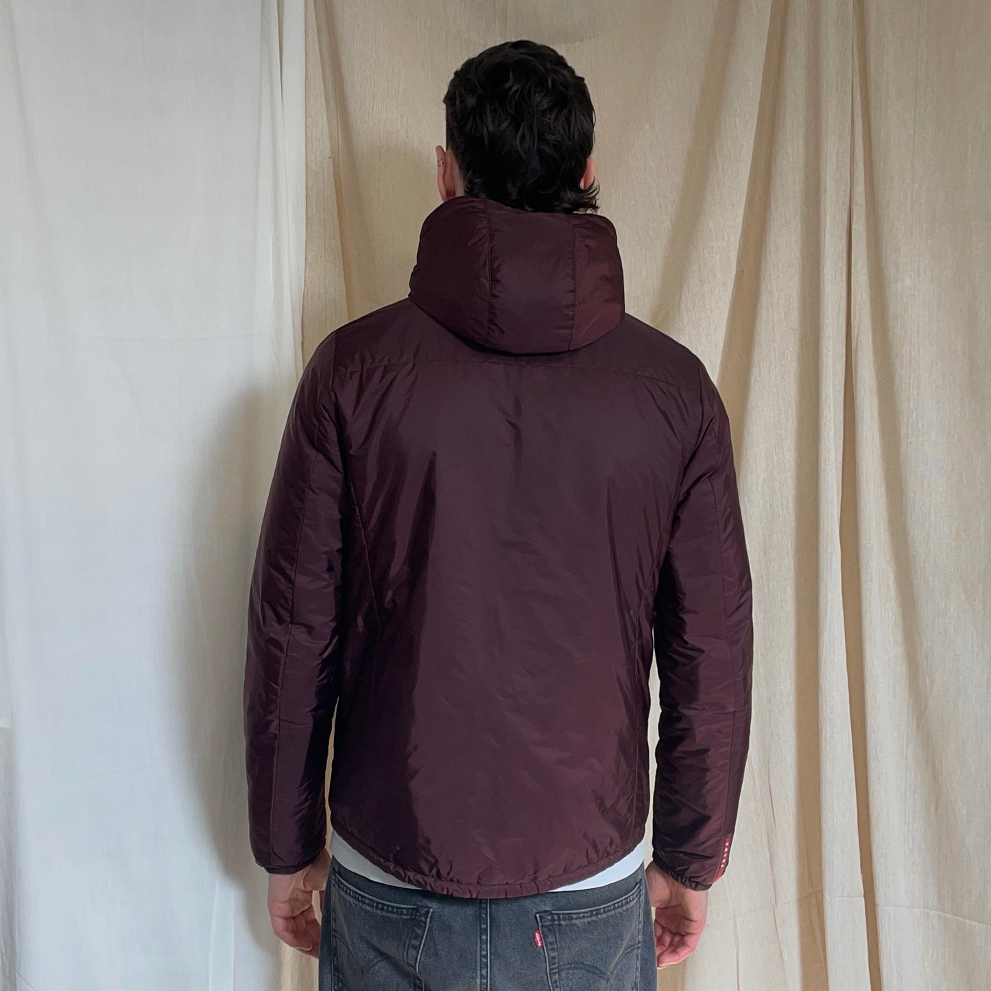 Prada Sport Navy & Burgundy 2018 Nylon Reversible Padded Hooded Jacket