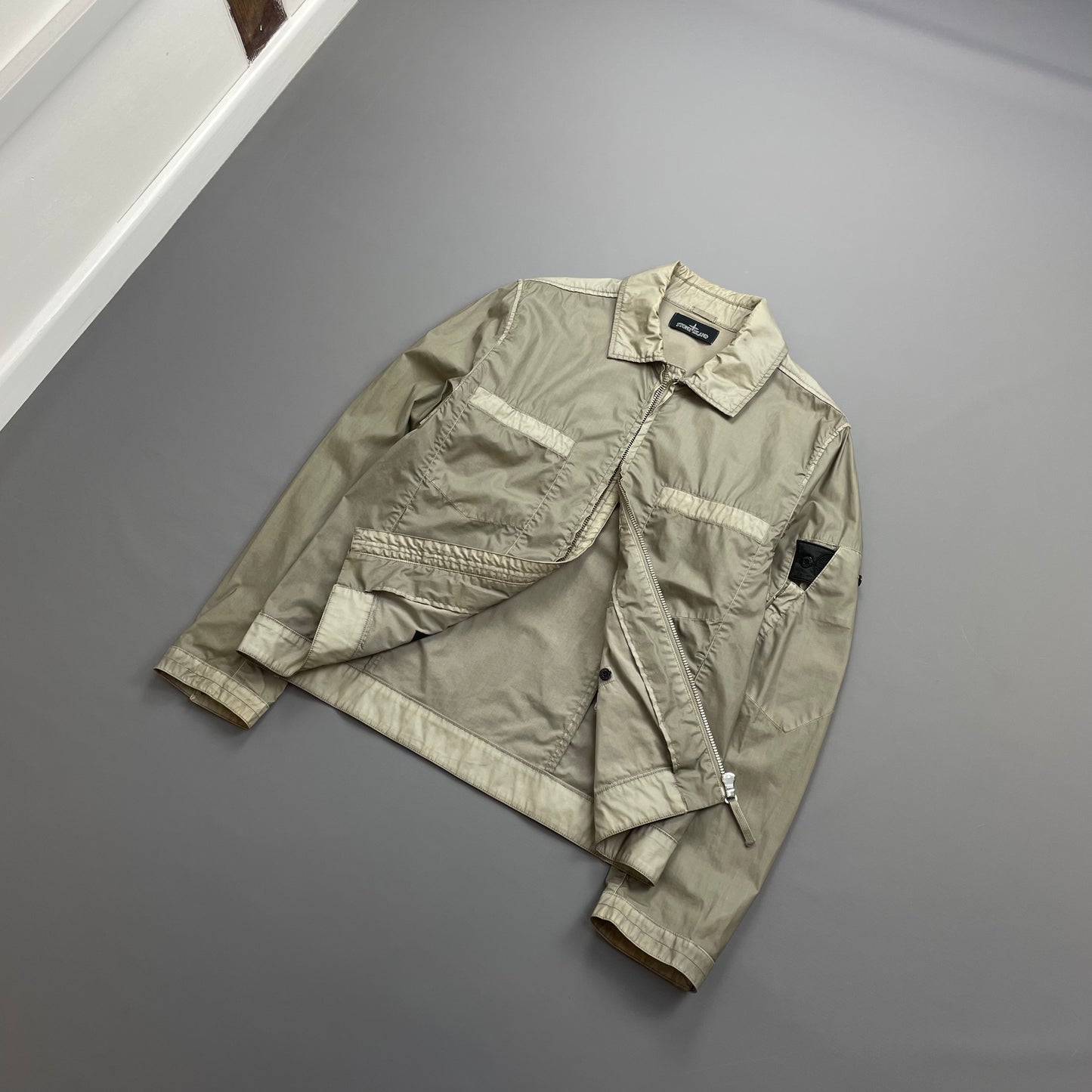 Stone Island Beige/Grey SS14 Shadow Project Mussola Gommata Panelled Two-Tone Harrington Jacket