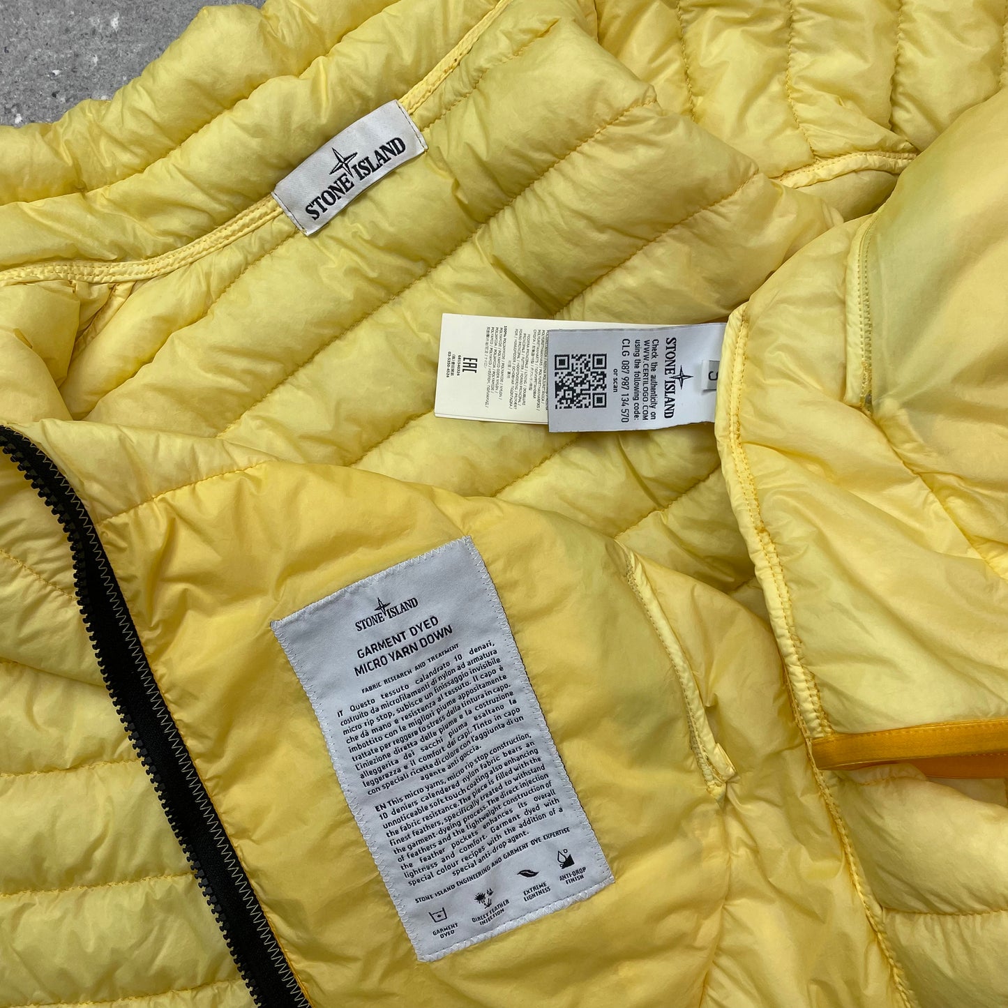 Stone Island Yellow Garment Dyed Micro Yarn Lightweight Down Jacket
