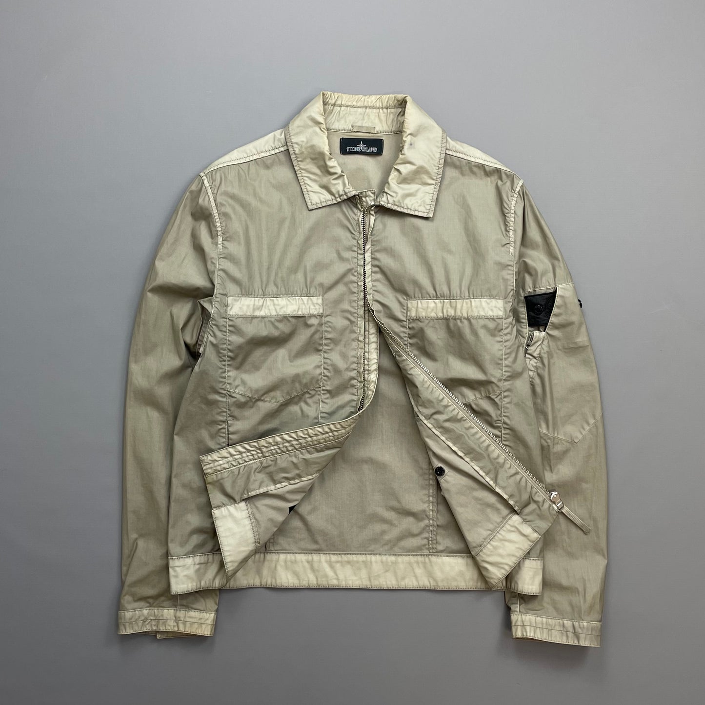 Stone Island Beige/Grey SS14 Shadow Project Mussola Gommata Panelled Two-Tone Harrington Jacket