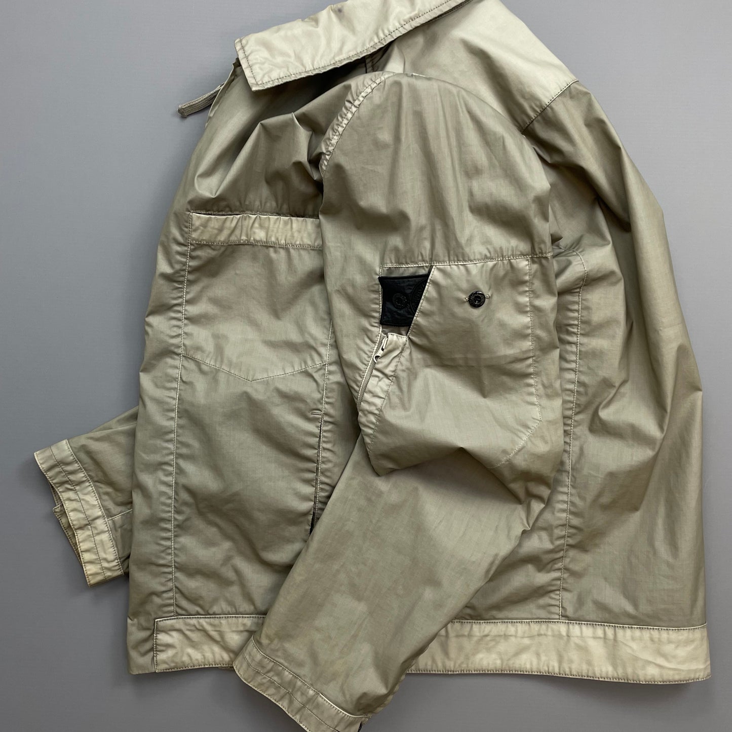 Stone Island Beige/Grey SS14 Shadow Project Mussola Gommata Panelled Two-Tone Harrington Jacket