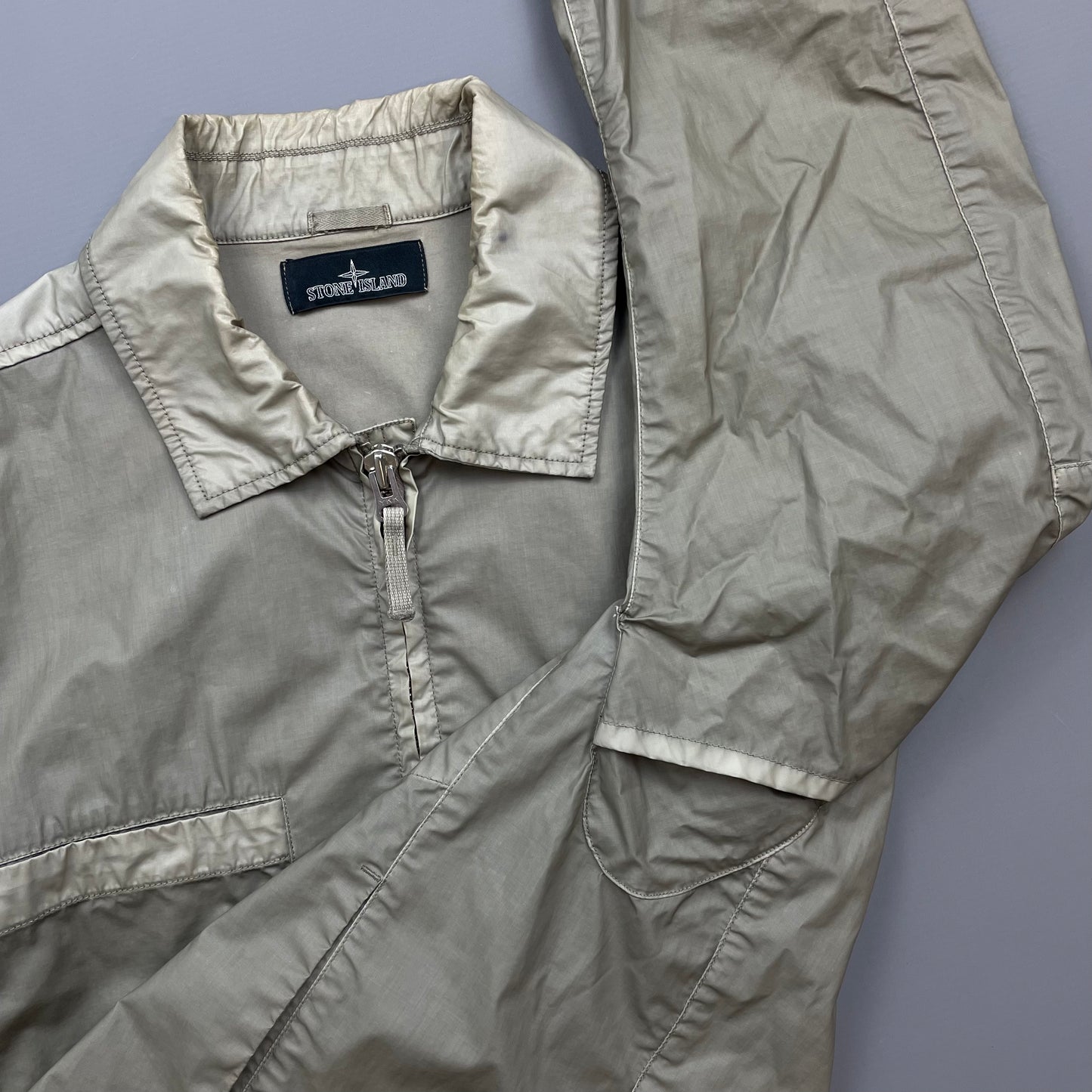 Stone Island Beige/Grey SS14 Shadow Project Mussola Gommata Panelled Two-Tone Harrington Jacket