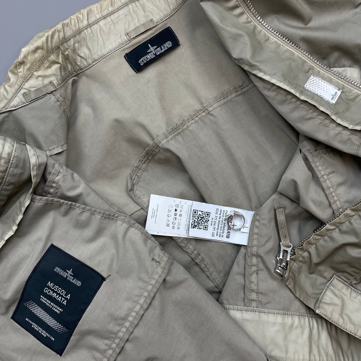 Stone Island Beige/Grey SS14 Shadow Project Mussola Gommata Panelled Two-Tone Harrington Jacket