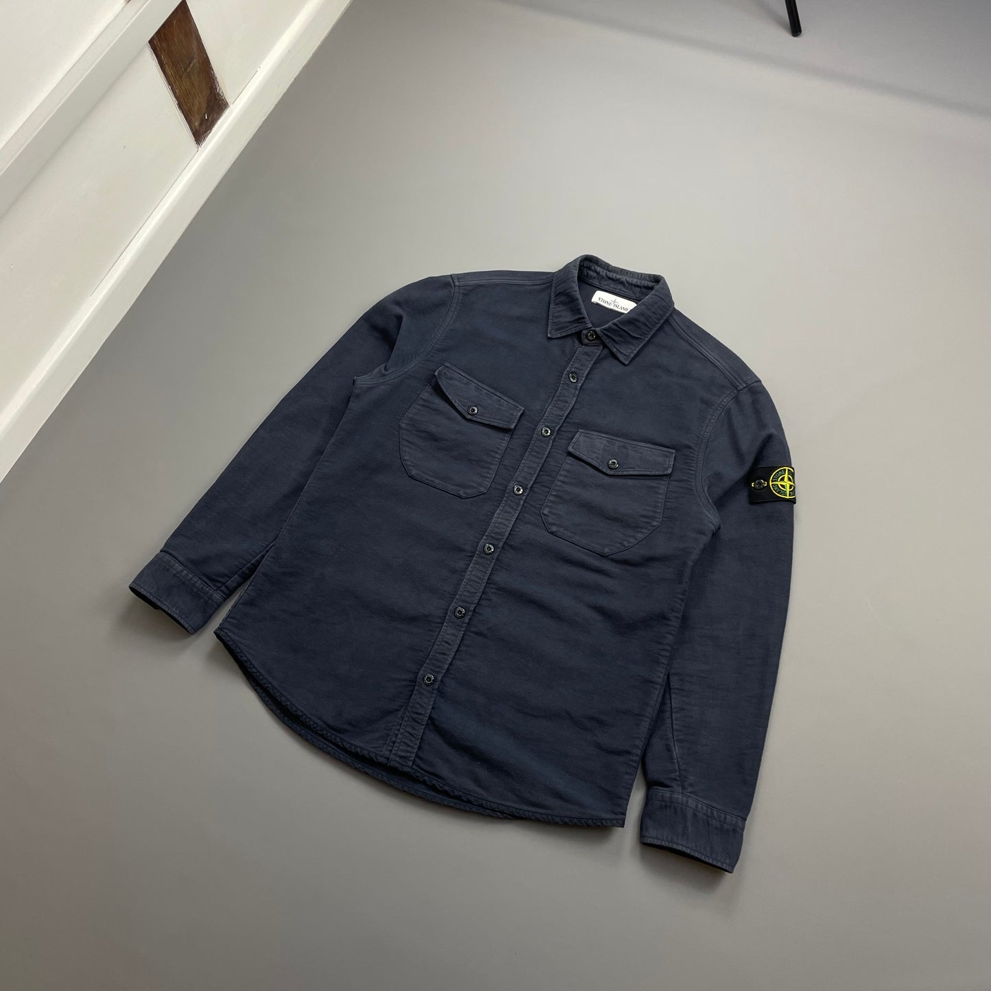 Stone Island Navy AW16 Thick Brushed Cotton Button-Up Overshirt Jacket