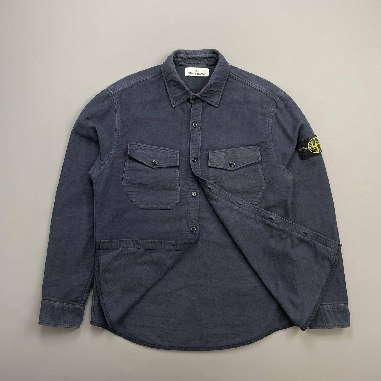 Stone Island Navy AW16 Thick Brushed Cotton Button-Up Overshirt Jacket