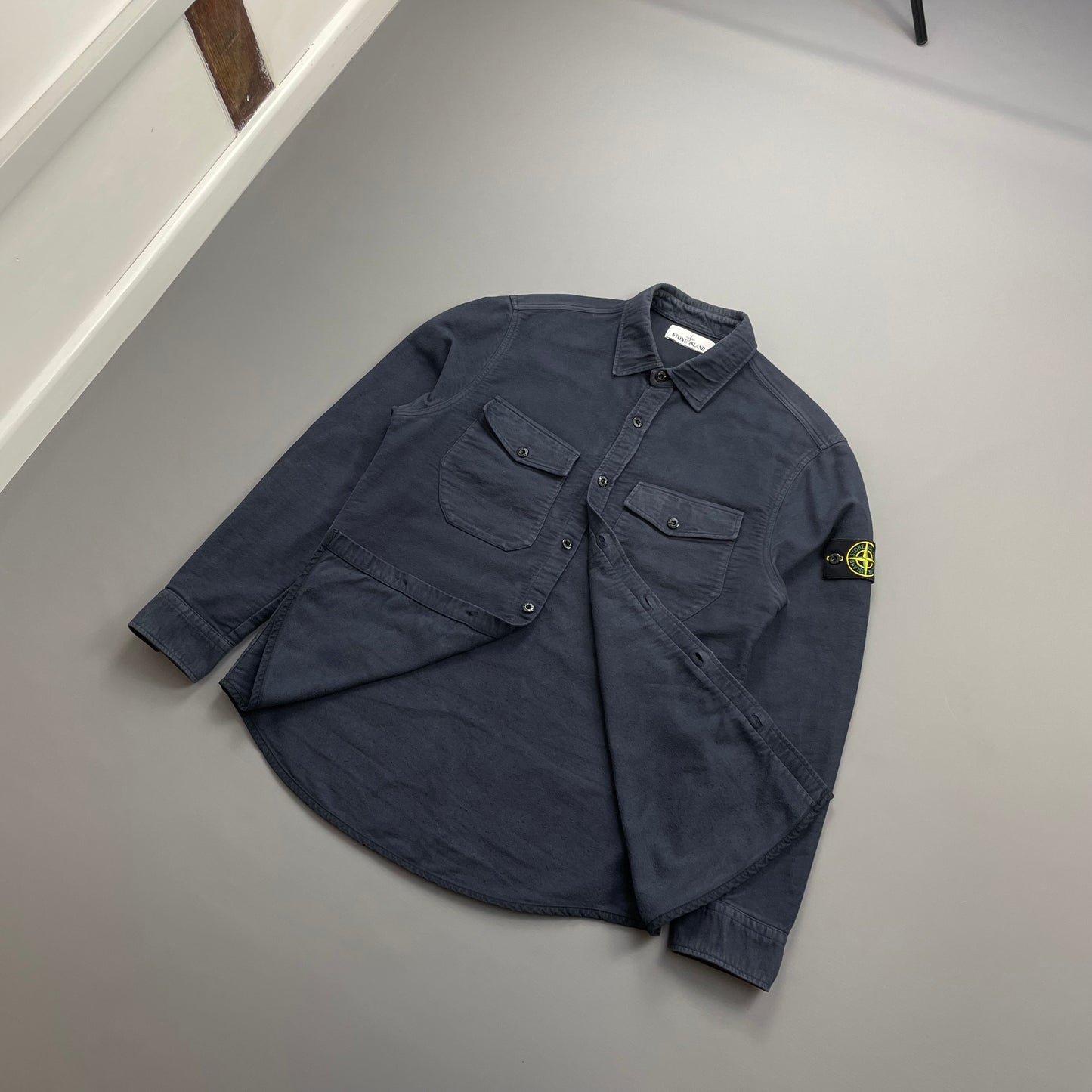 Stone Island Navy AW16 Thick Brushed Cotton Button-Up Overshirt Jacket