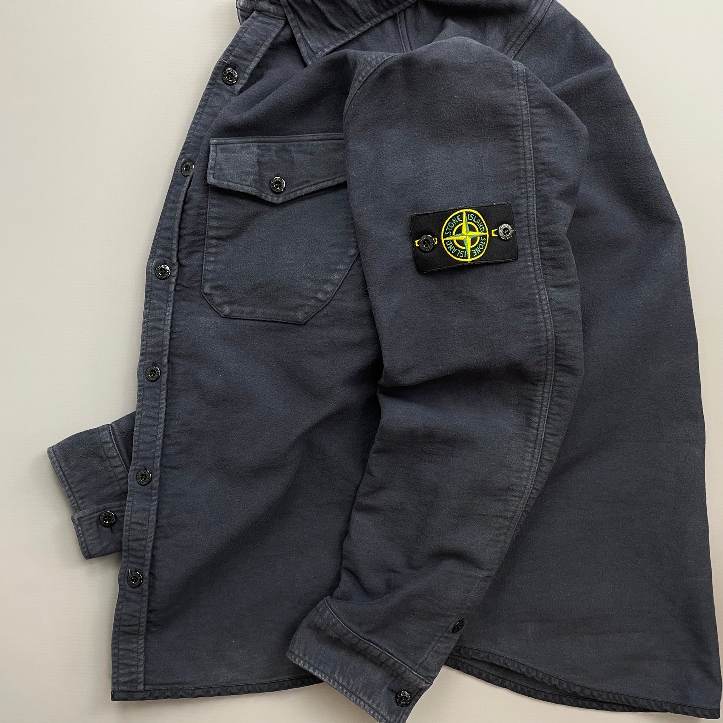 Stone Island Navy AW16 Thick Brushed Cotton Button-Up Overshirt Jacket