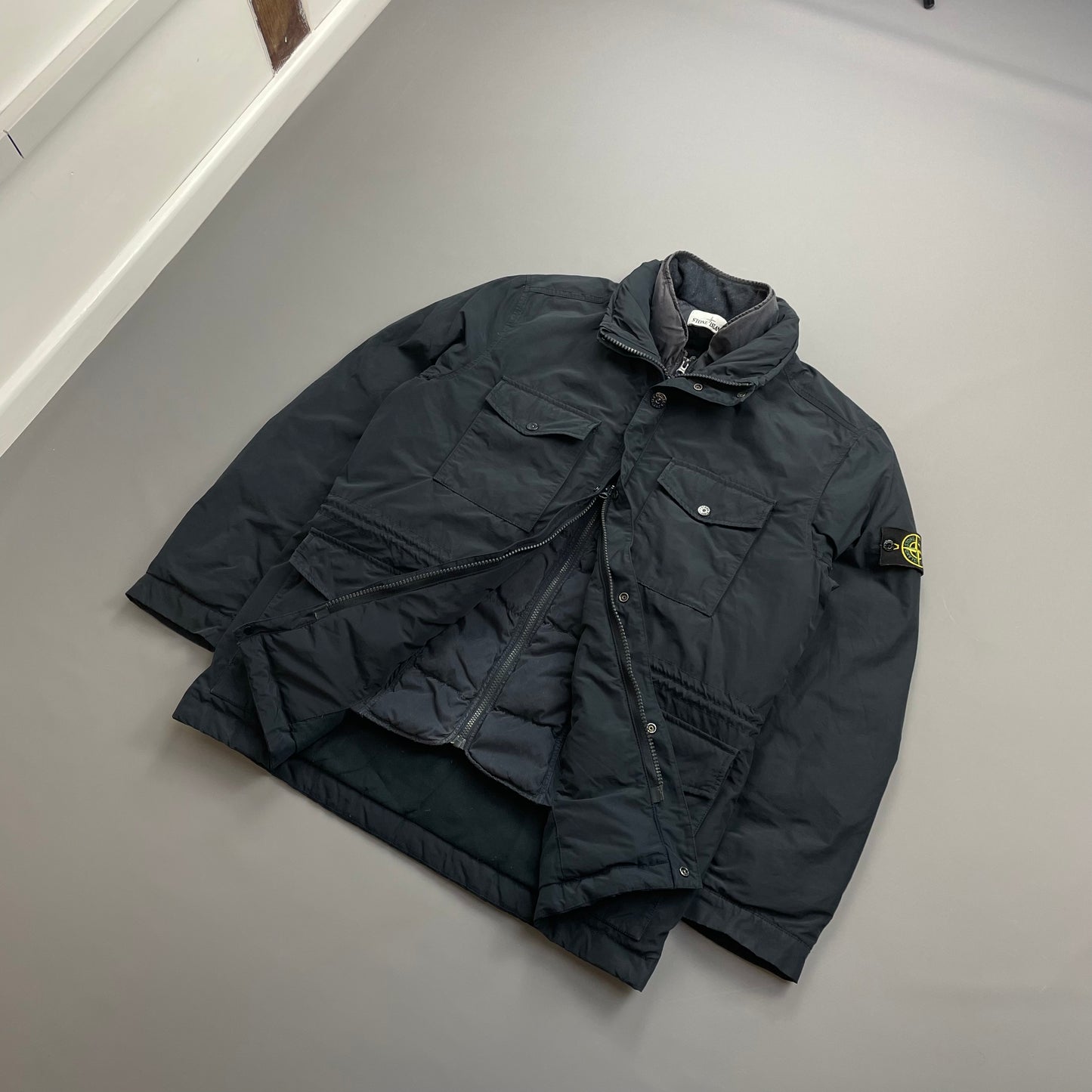 Stone Island Navy AW14 Micro Reps Concealed Hood Lined Down Field Jacket
