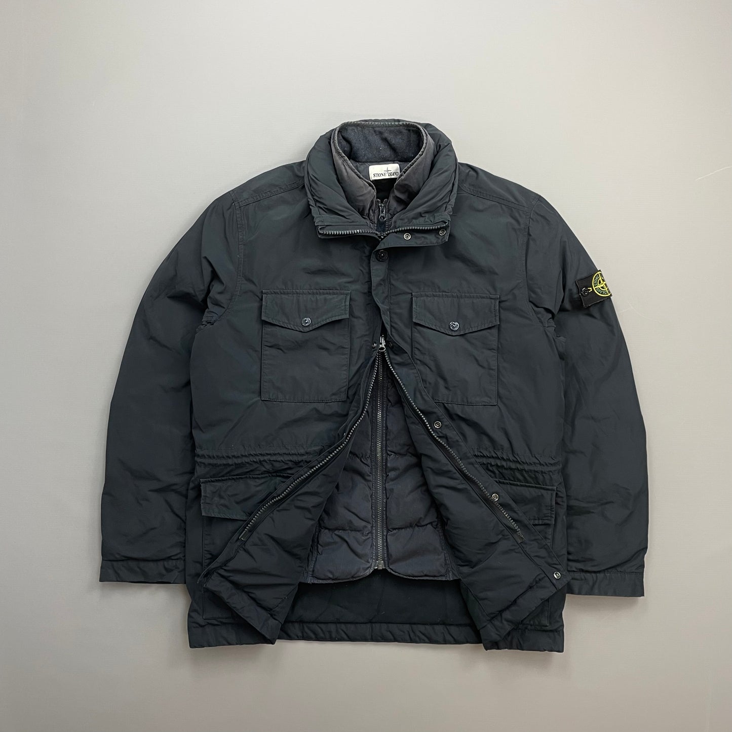 Stone Island Navy AW14 Micro Reps Concealed Hood Lined Down Field Jacket