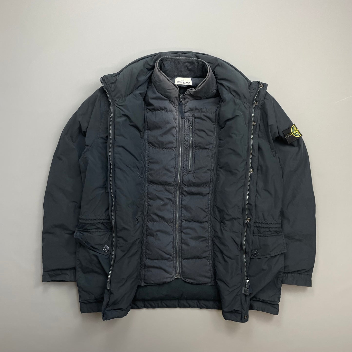 Stone Island Navy AW14 Micro Reps Concealed Hood Lined Down Field Jacket