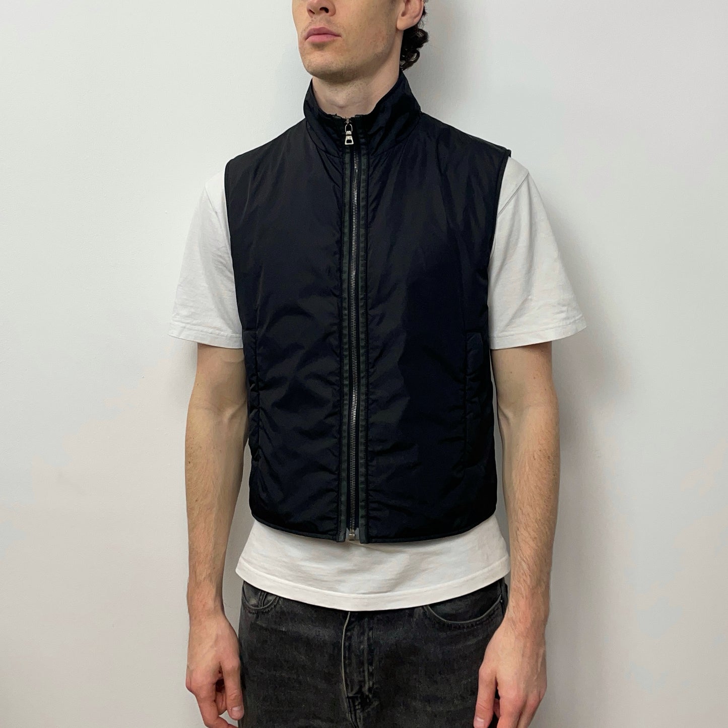 Prada Sport Black 2008 Nylon Padded Leather-Trim Gilet Vest