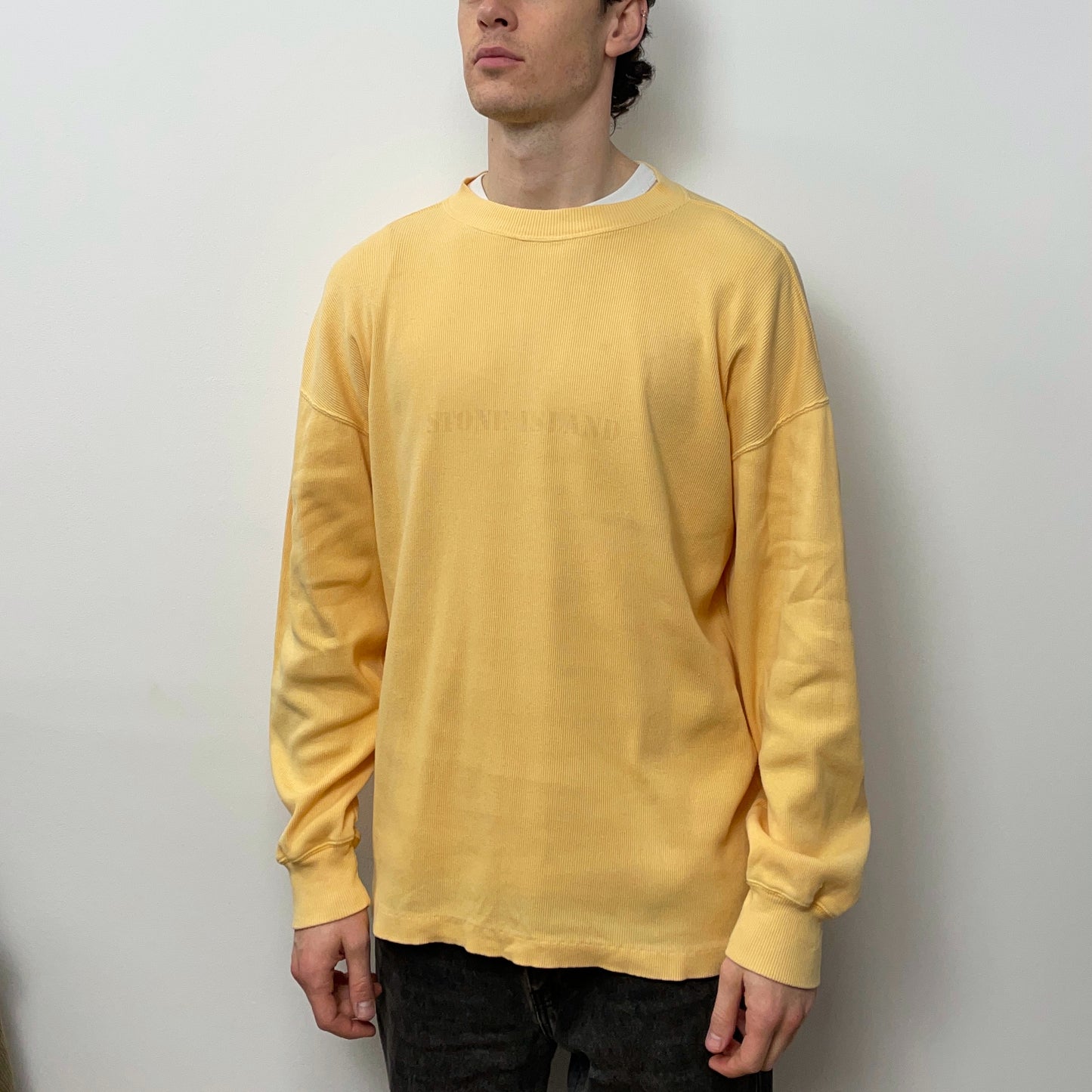 Stone Island Yellow 80s Marina Spellout Ribbed Jumper