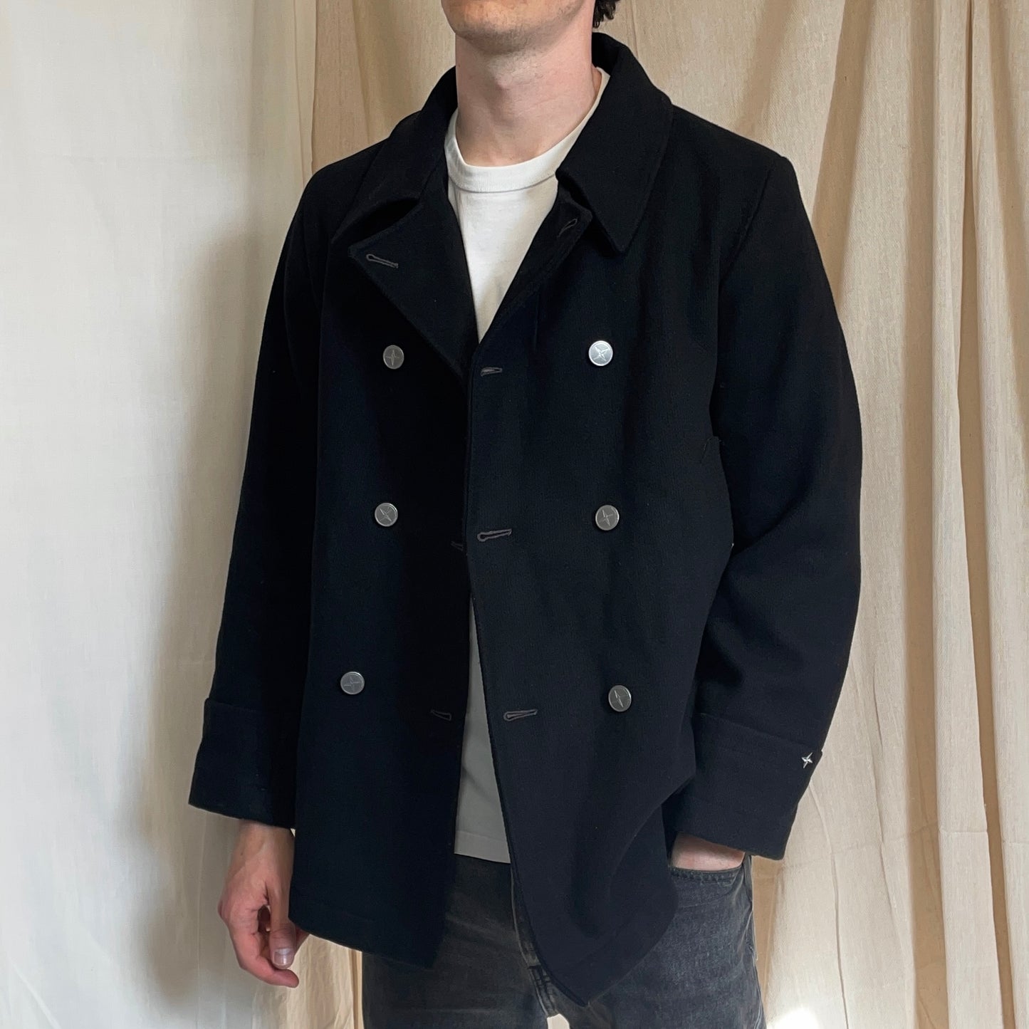Stone Island Denims Black AW04 Wool Button Pea Coat