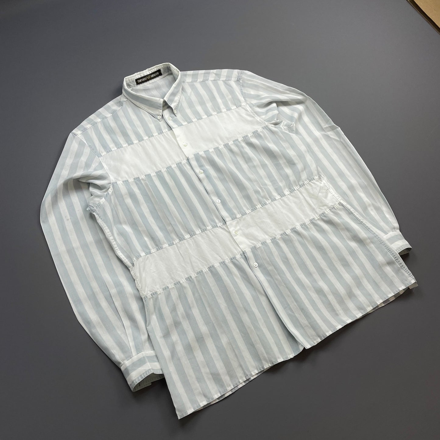 Emporio Armani Blue & White 1980s Stripe Panelled Shirt
