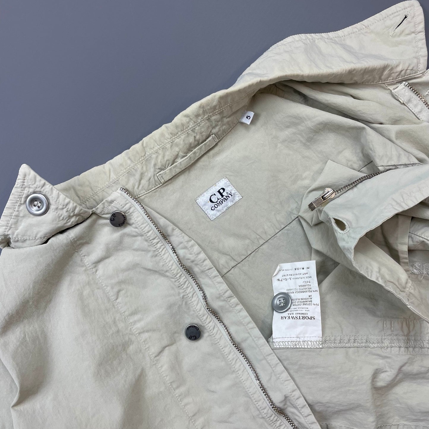 C.P. Company Cream SS05 Lightweight Zip & Button Overshirt Jacket