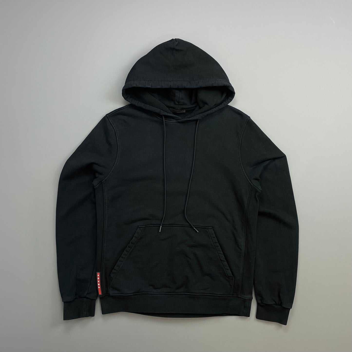 Prada Sport Black 2016 Cotton Pullover Drawstring Hoodie