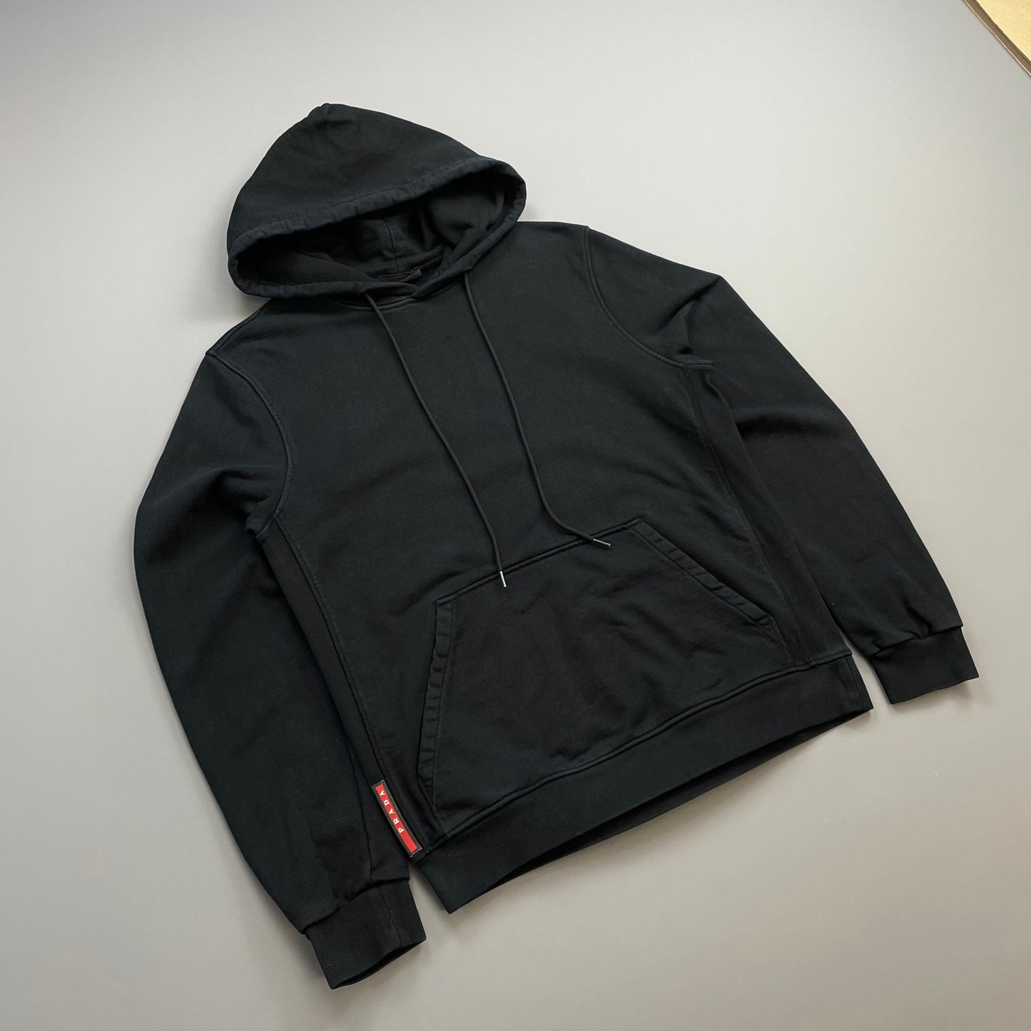 Prada Sport Black 2016 Cotton Pullover Drawstring Hoodie