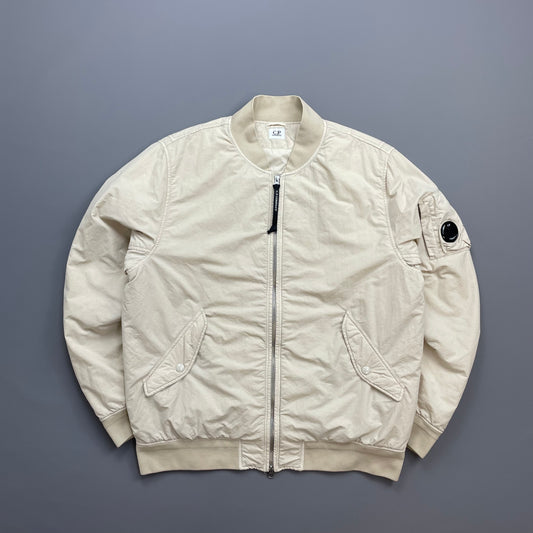 C.P. Company Cream Flatt Nylon Quilted Bomber Jacket