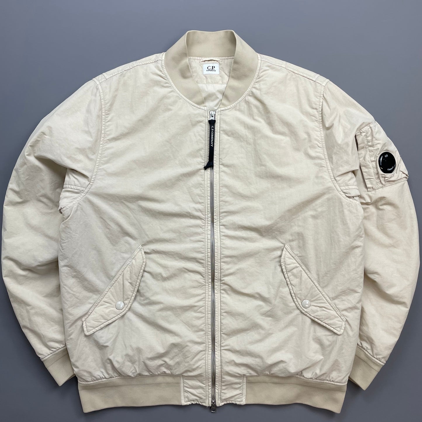 C.P. Company Cream Flatt Nylon Quilted Bomber Jacket