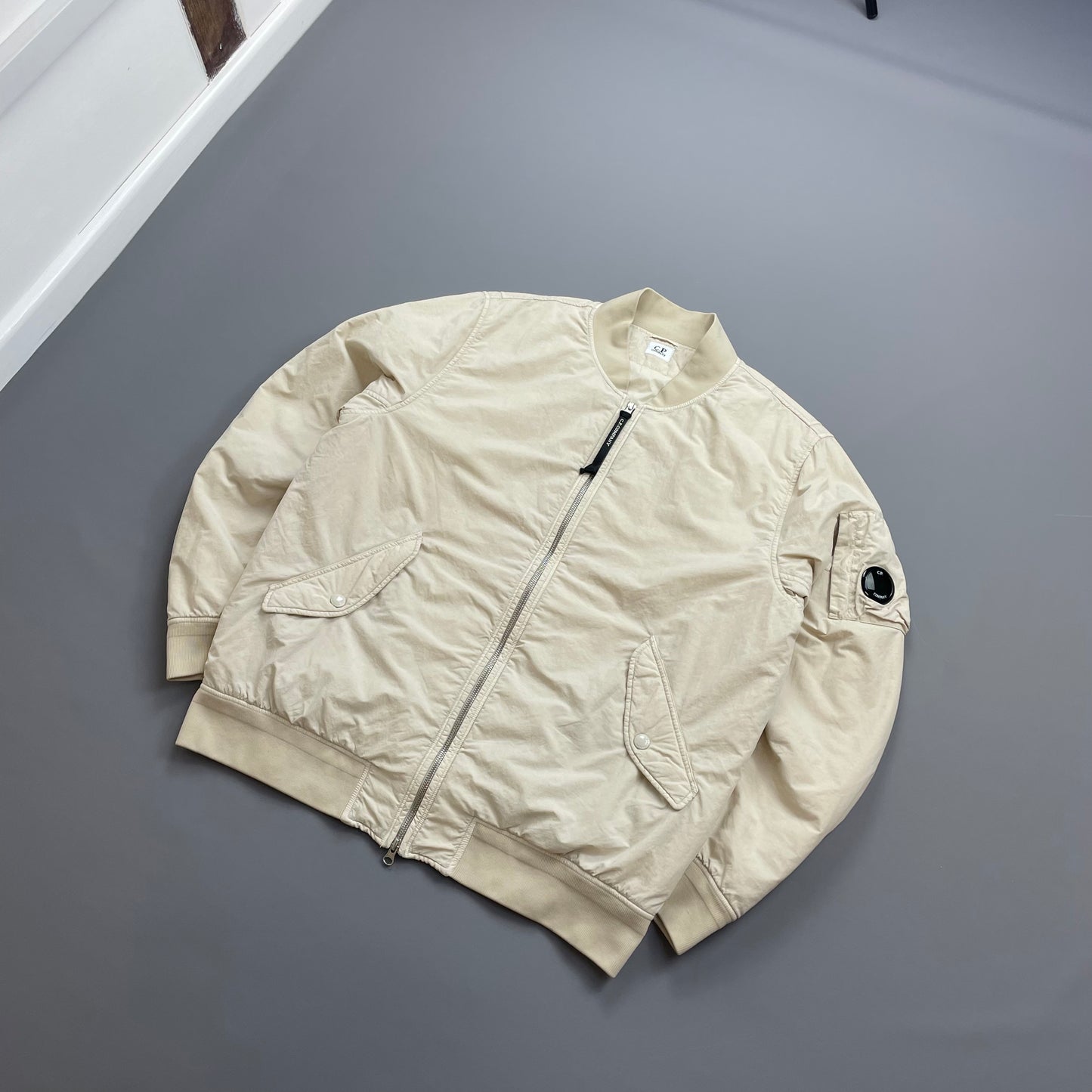 C.P. Company Cream Flatt Nylon Quilted Bomber Jacket