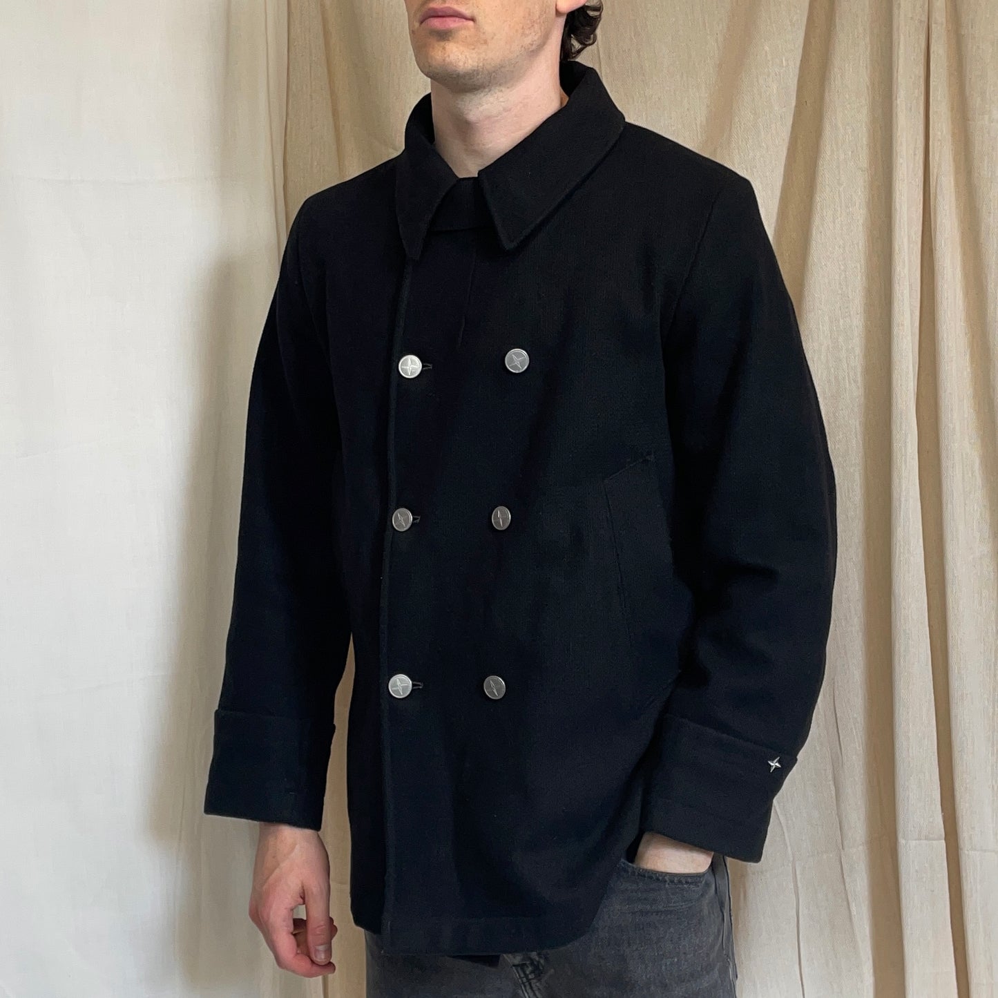 Stone Island Denims Black AW04 Wool Button Pea Coat