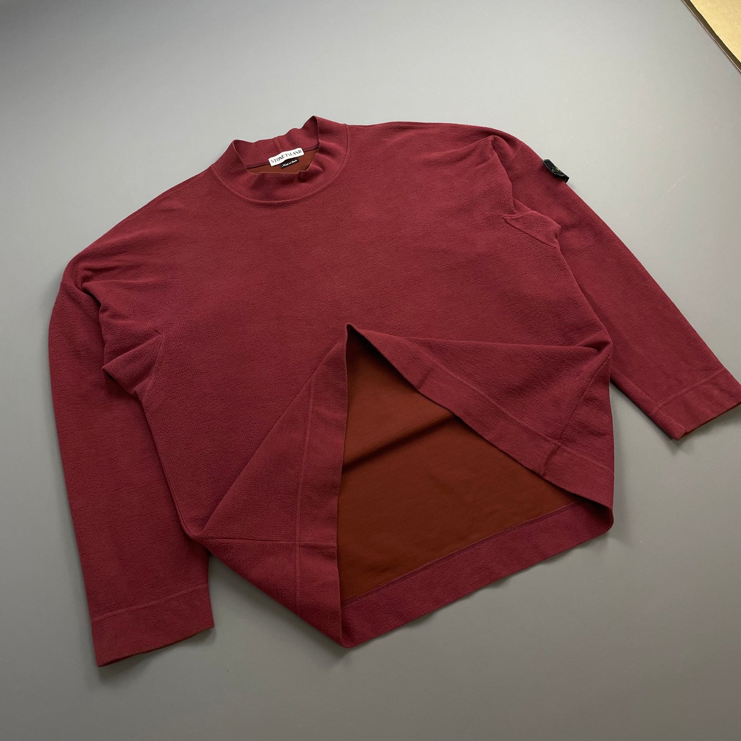 Stone Island Red AW96 Mockneck Green Edge Badge Jumper