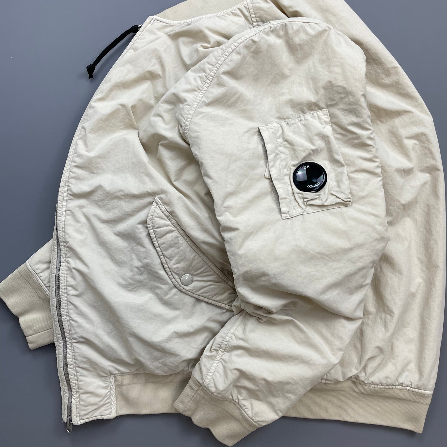 C.P. Company Cream Flatt Nylon Quilted Bomber Jacket