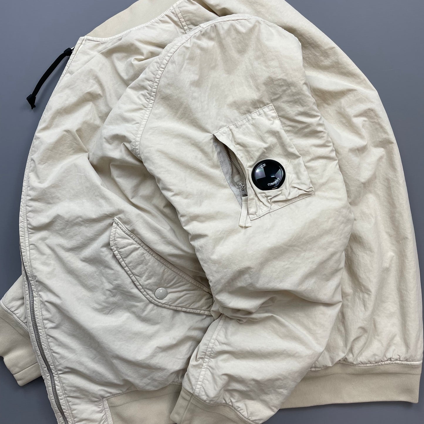 C.P. Company Cream Flatt Nylon Quilted Bomber Jacket