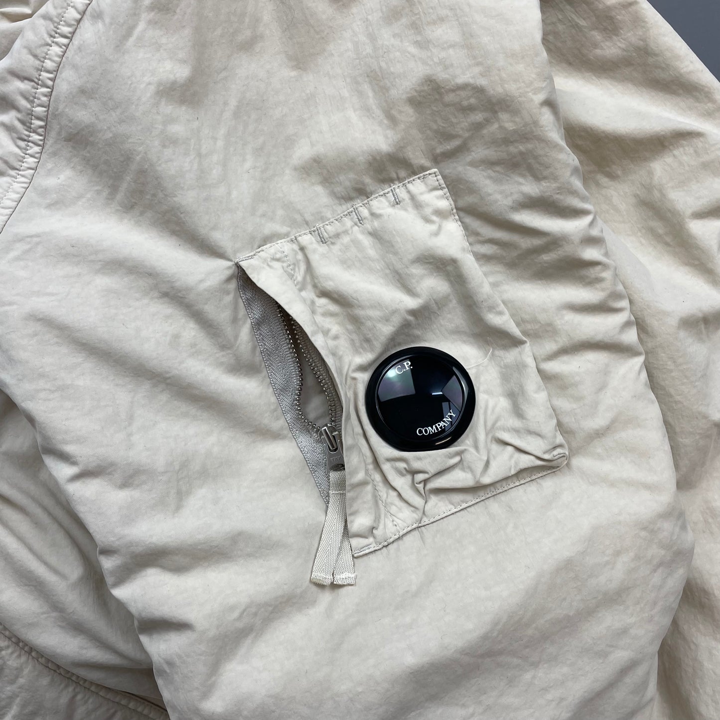 C.P. Company Cream Flatt Nylon Quilted Bomber Jacket